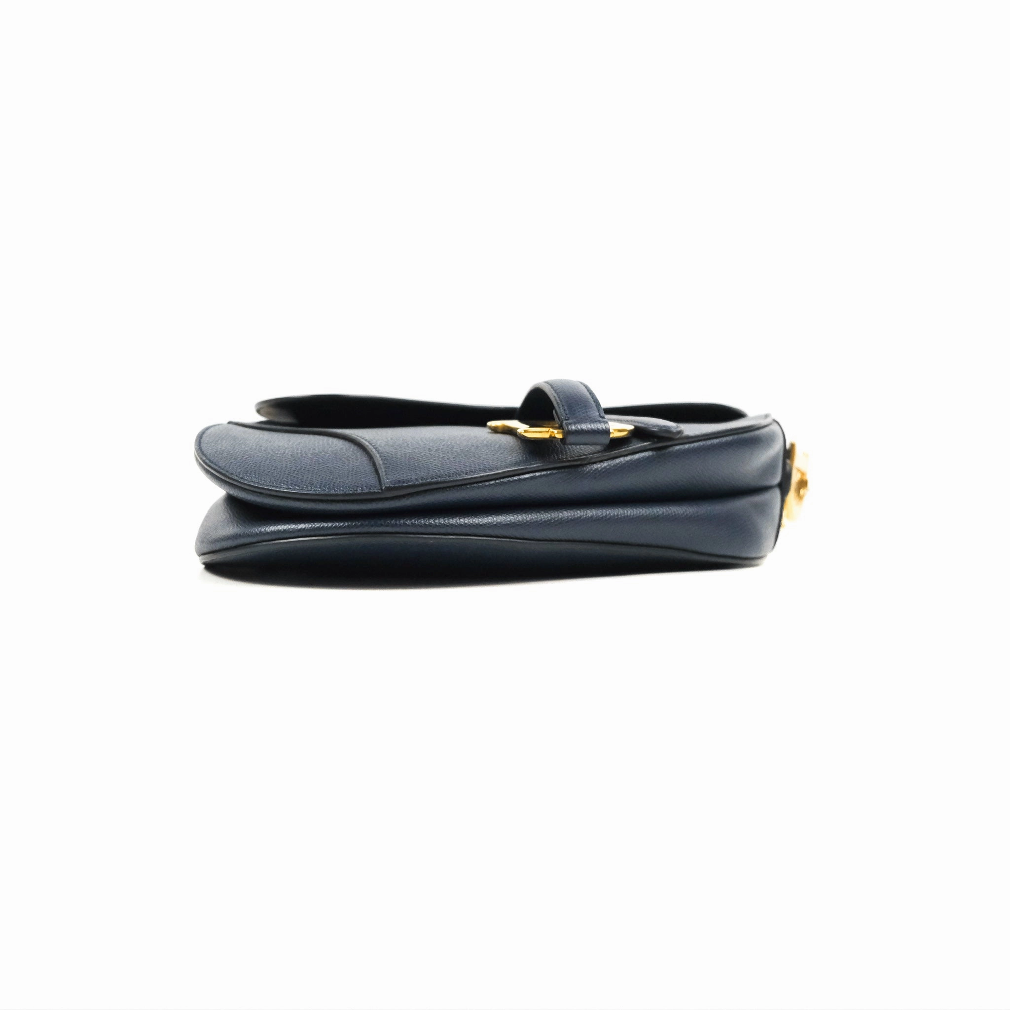 Christian Dior Saddle Bag Navy Grained Calfskin Gold Hardware