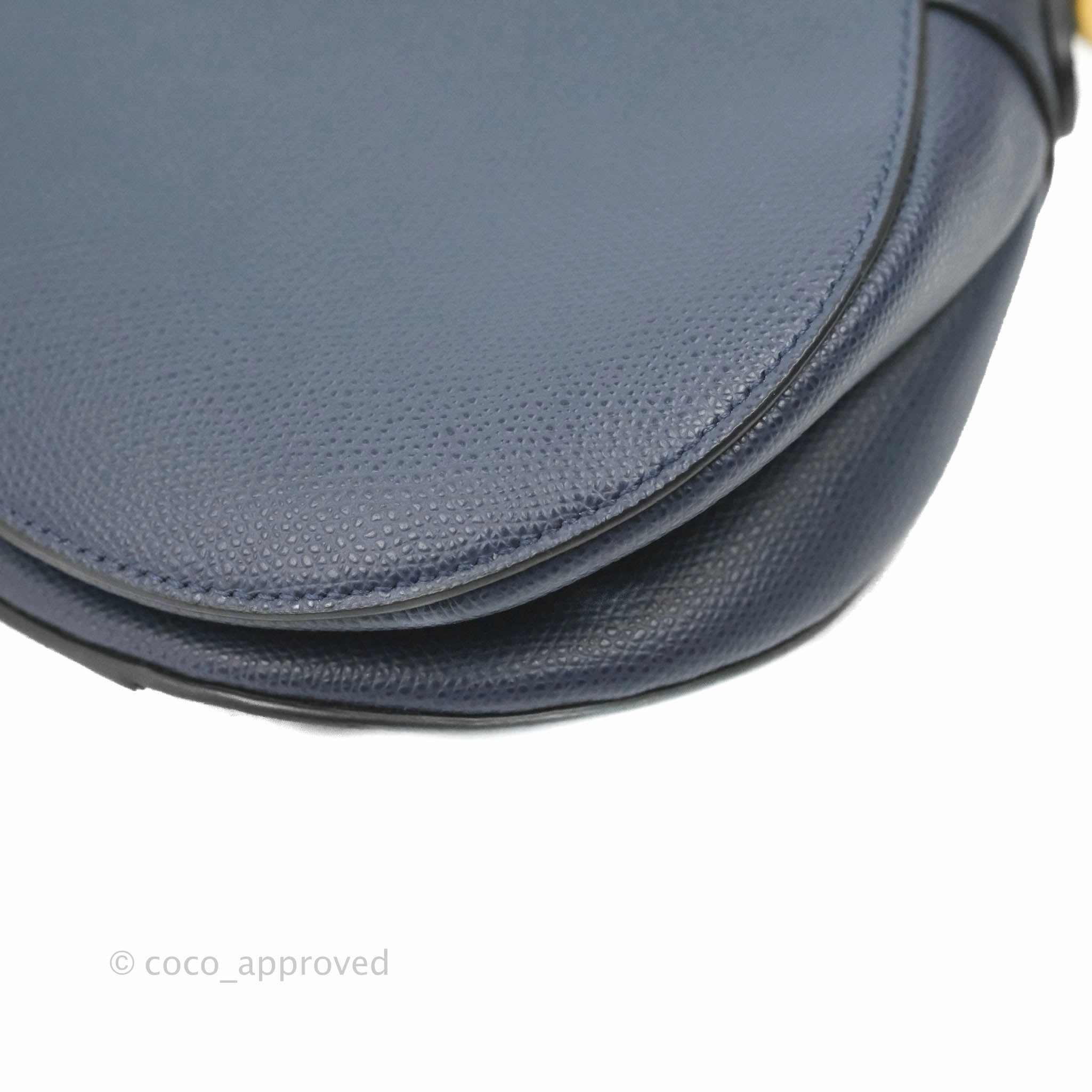 Christian Dior Saddle Bag Navy Grained Calfskin Gold Hardware