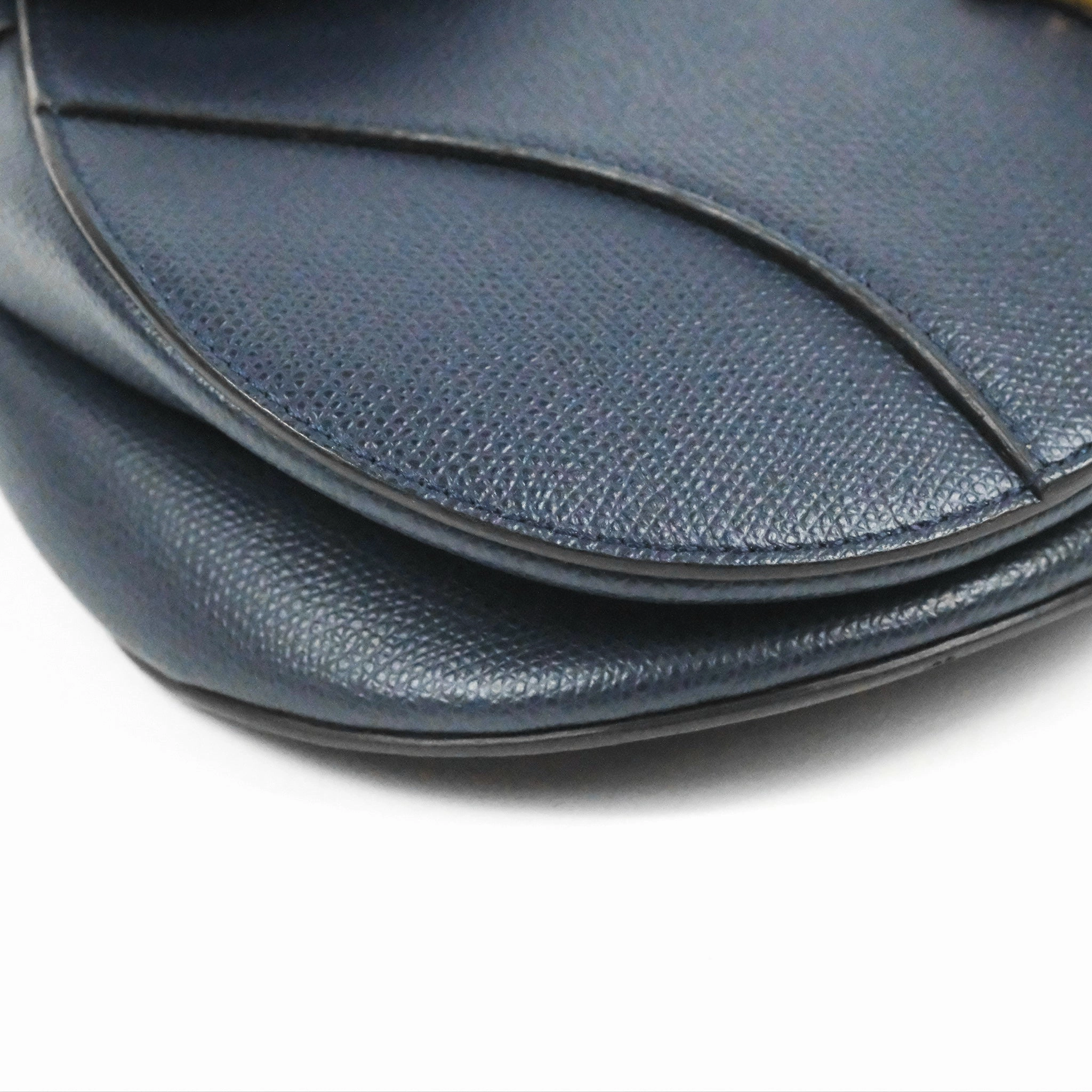 Christian Dior Saddle Bag Navy Grained Calfskin Gold Hardware