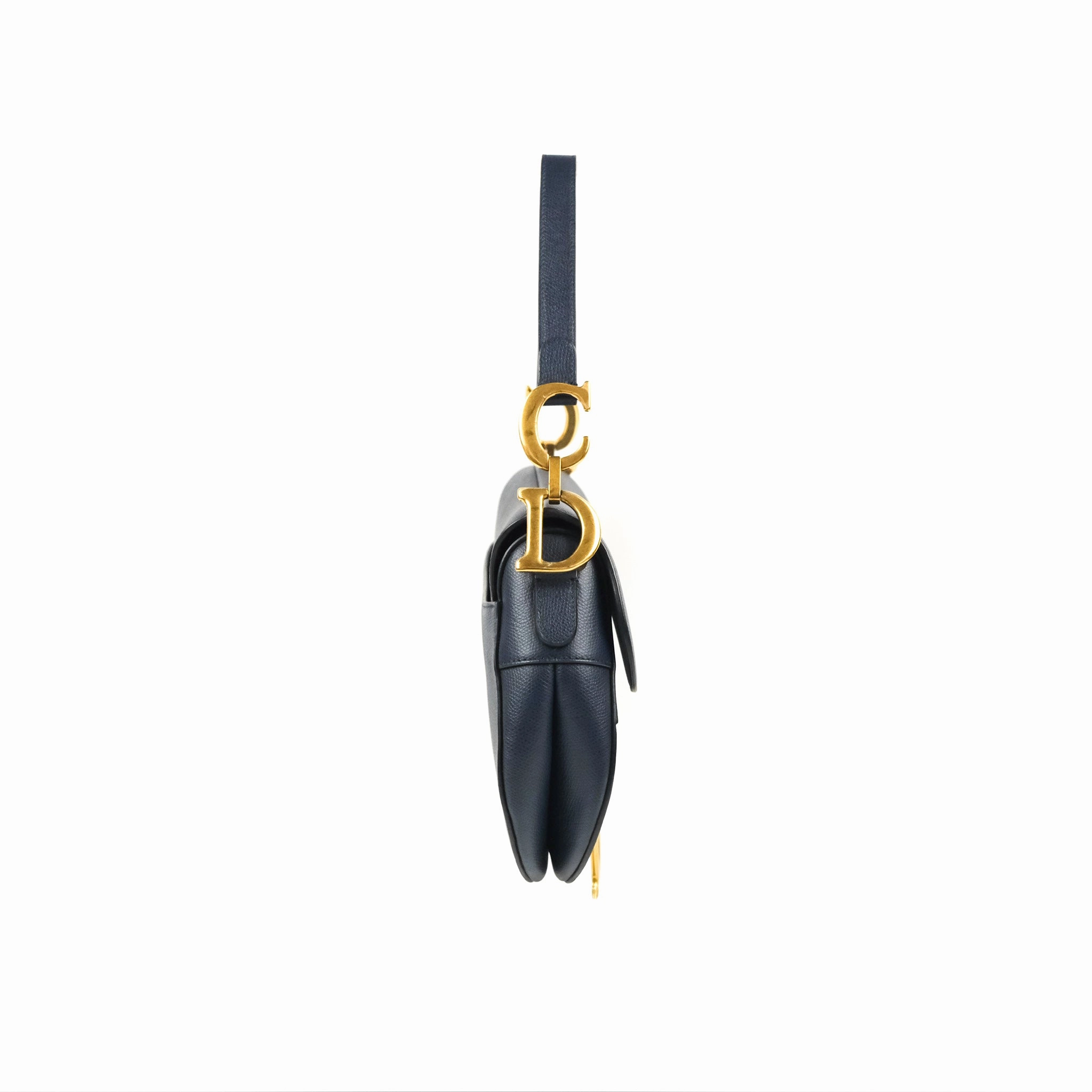 Christian Dior Saddle Bag Navy Grained Calfskin Gold Hardware