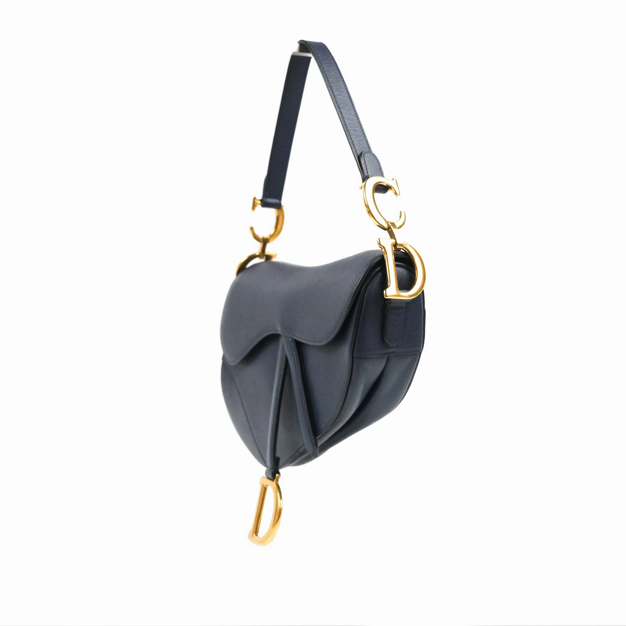 Christian Dior Saddle Bag Navy Grained Calfskin Gold Hardware
