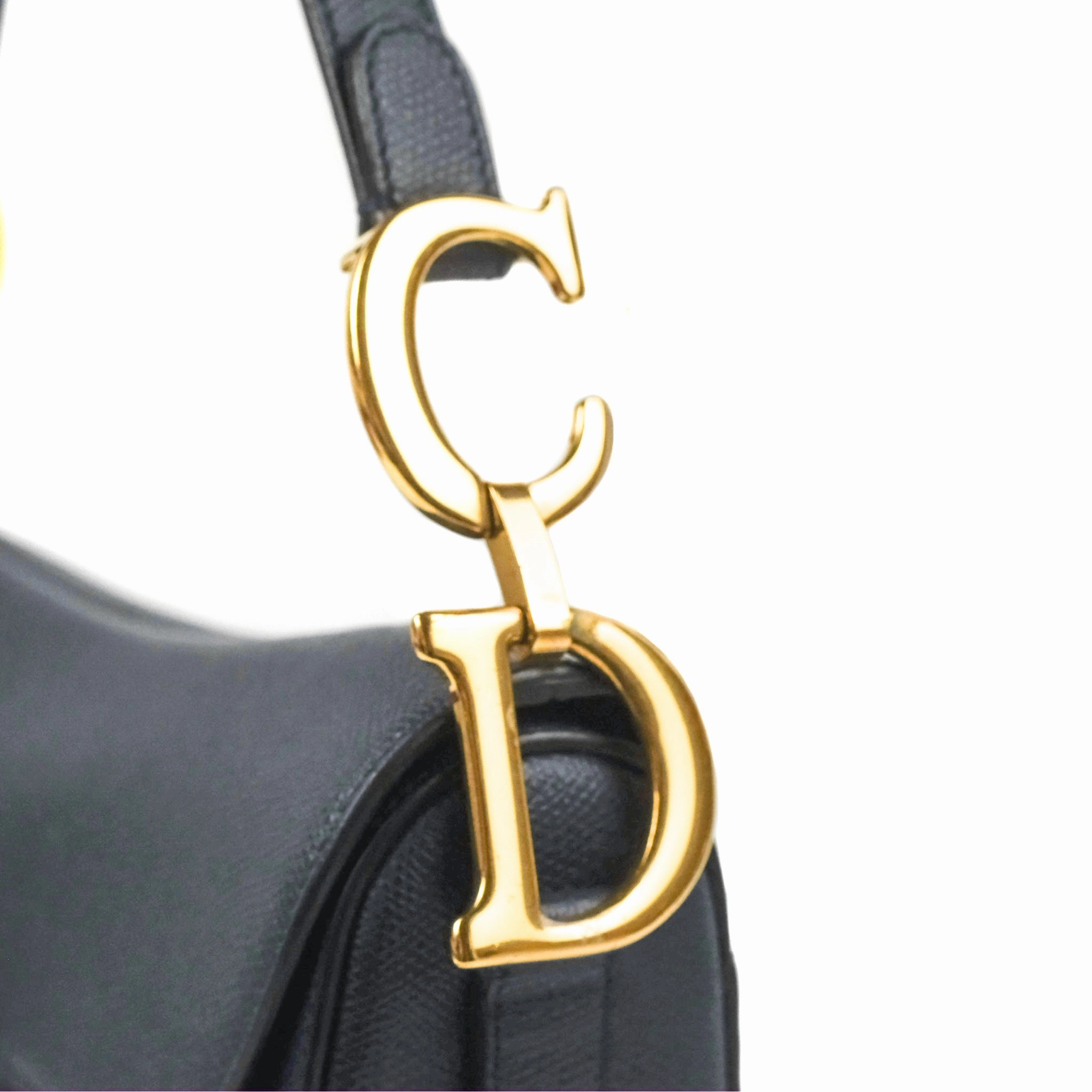 Christian Dior Saddle Bag Navy Grained Calfskin Gold Hardware