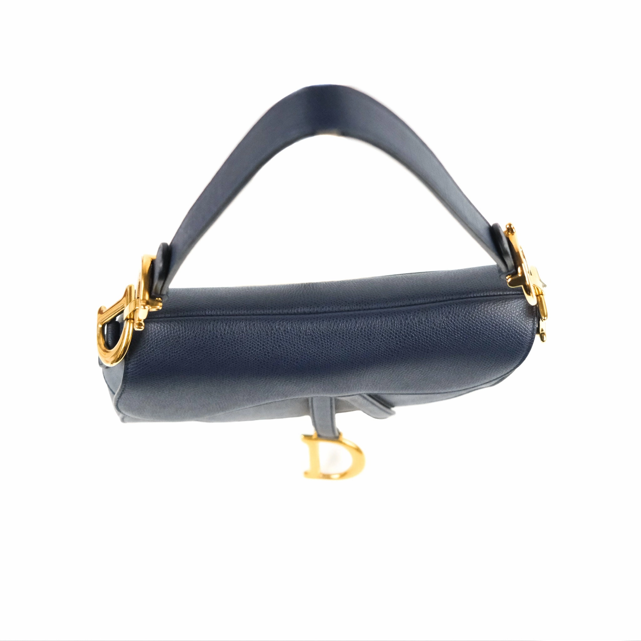 Christian Dior Saddle Bag Navy Grained Calfskin Gold Hardware