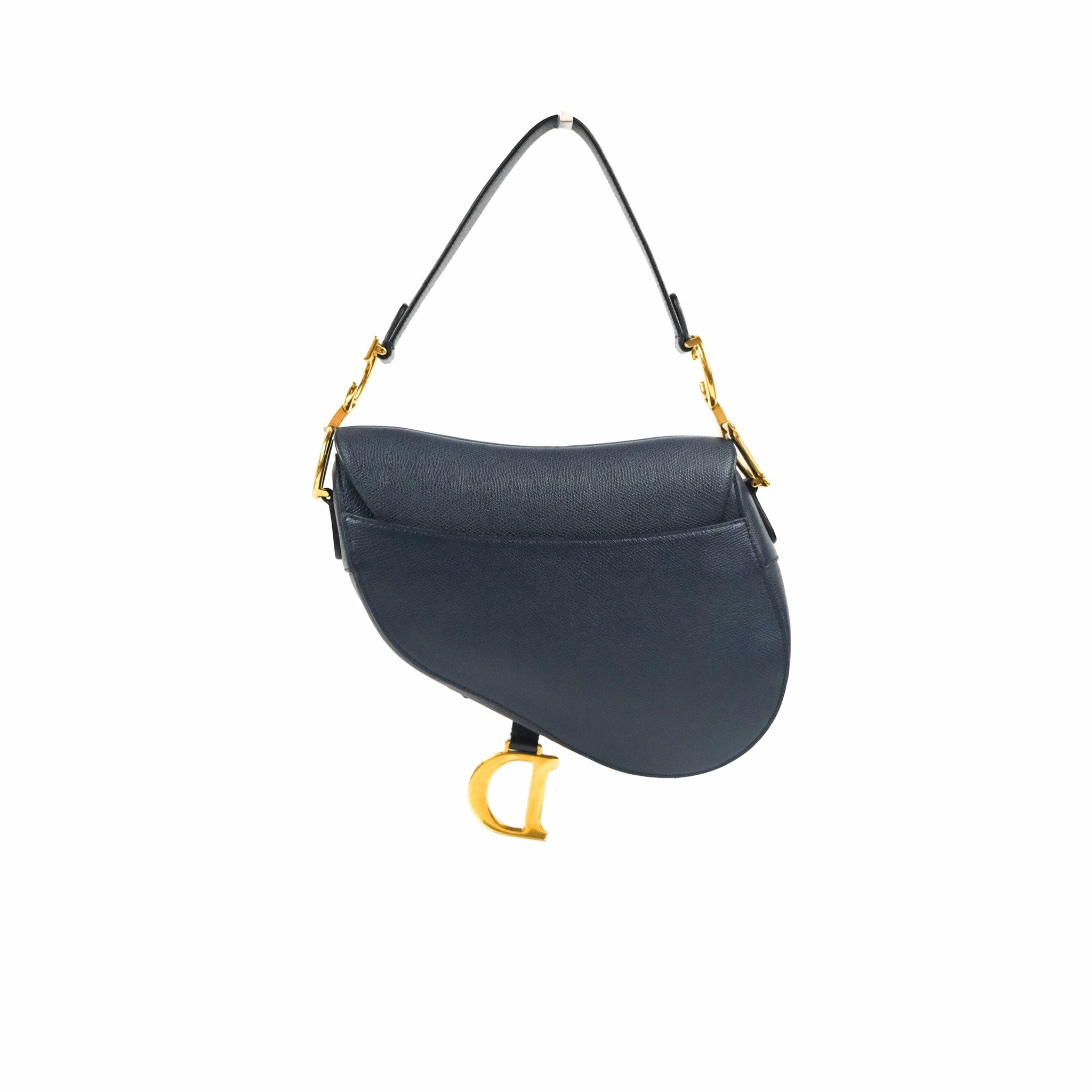 Christian Dior Saddle Bag Navy Grained Calfskin Gold Hardware