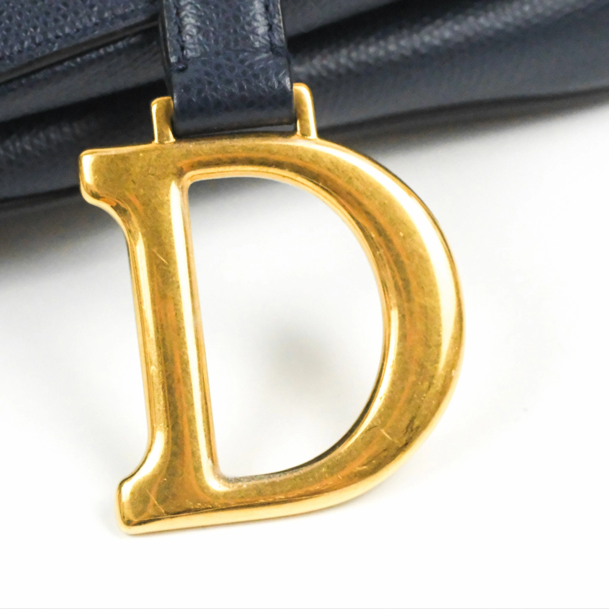 Christian Dior Saddle Bag Navy Grained Calfskin Gold Hardware