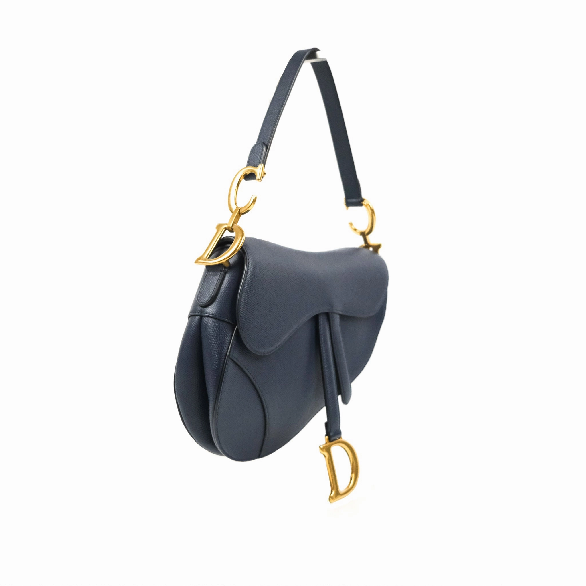 Christian Dior Saddle Bag Navy Grained Calfskin Gold Hardware