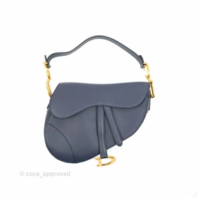 Christian Dior Saddle Bag Navy Grained Calfskin Gold Hardware