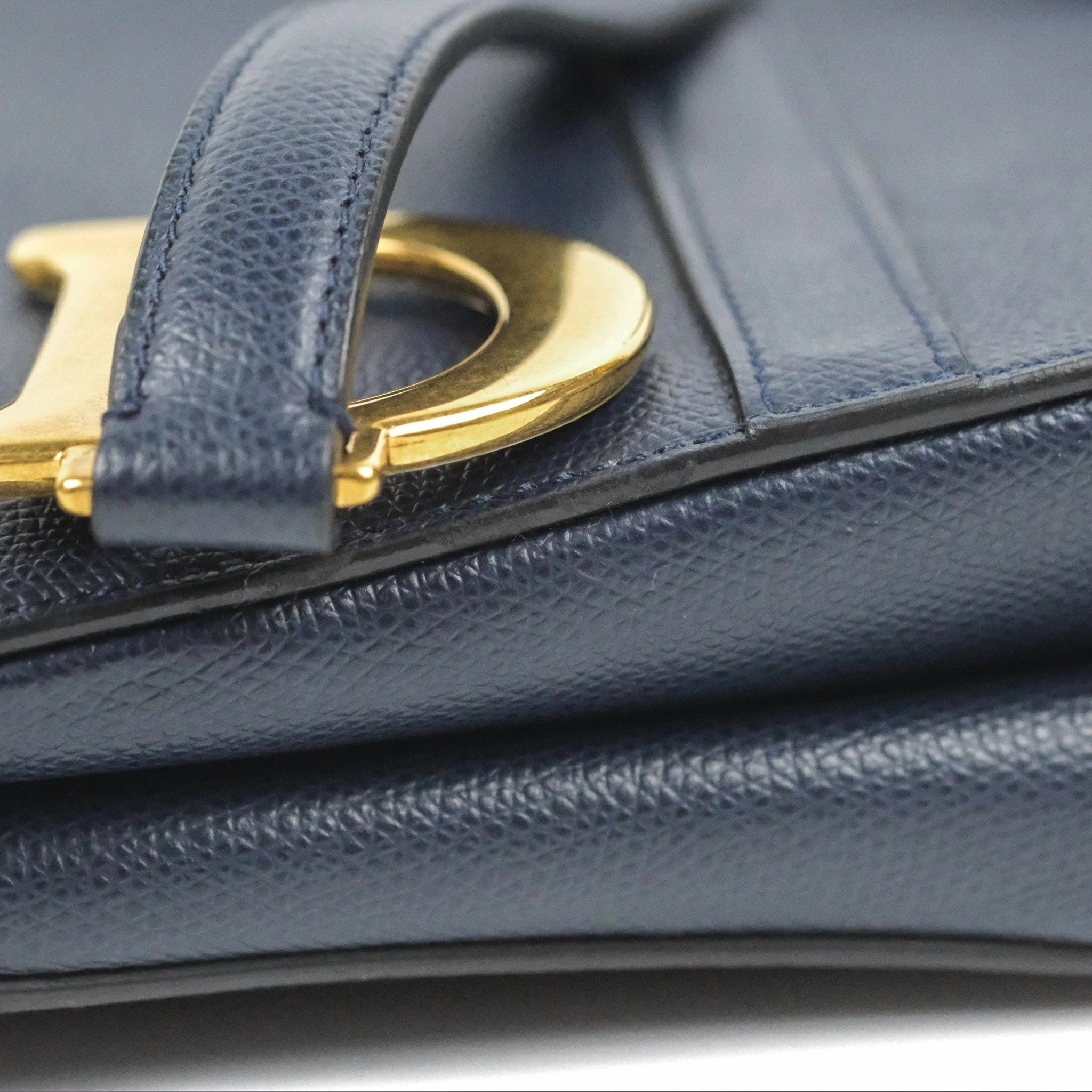 Christian Dior Saddle Bag Navy Grained Calfskin Gold Hardware