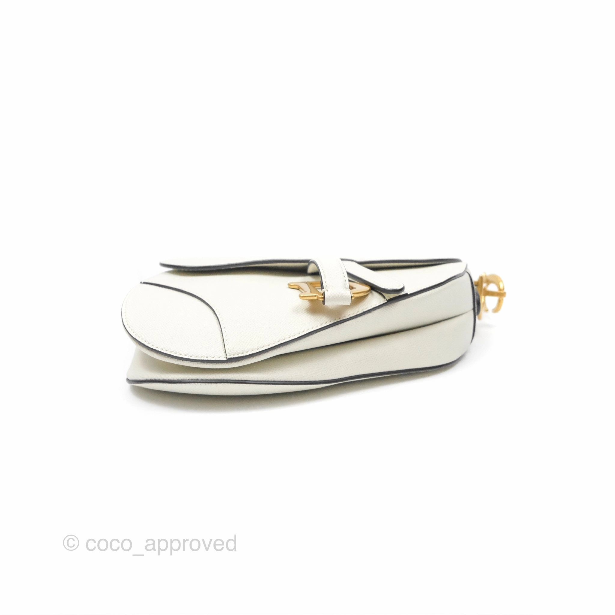 Christian Dior Saddle Bag White Grained Calfskin Gold Hardware