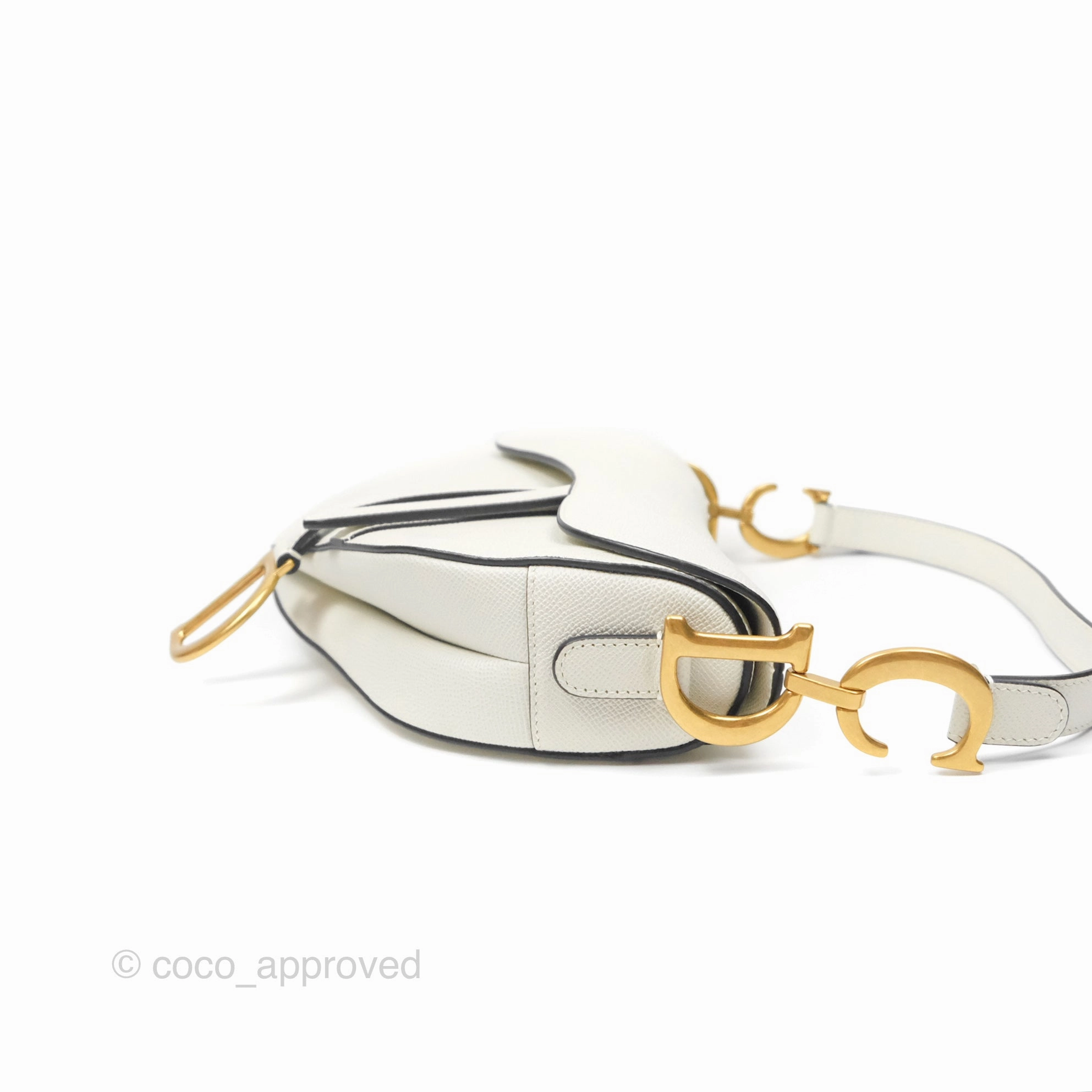 Christian Dior Saddle Bag White Grained Calfskin Gold Hardware
