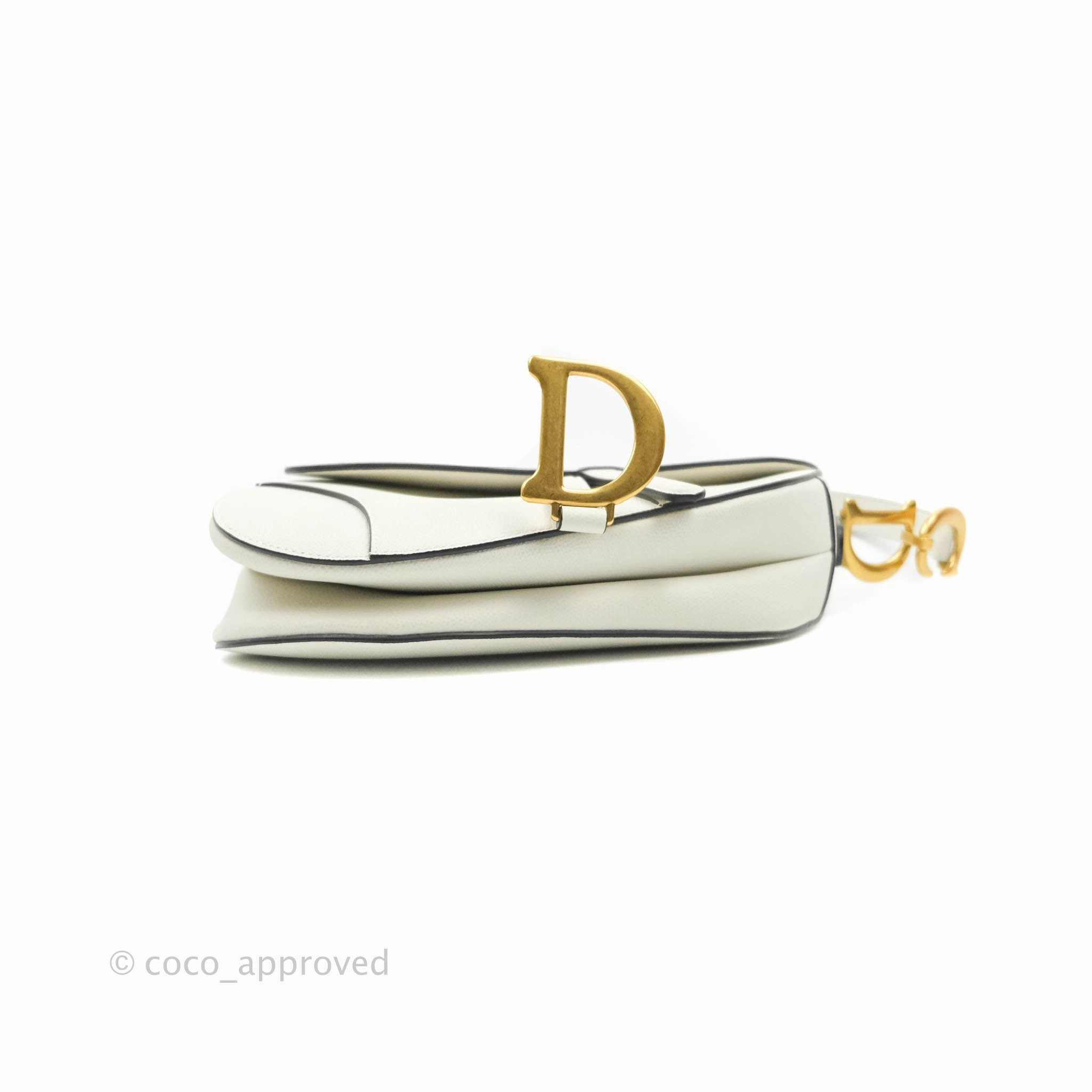 Christian Dior Saddle Bag White Grained Calfskin Gold Hardware