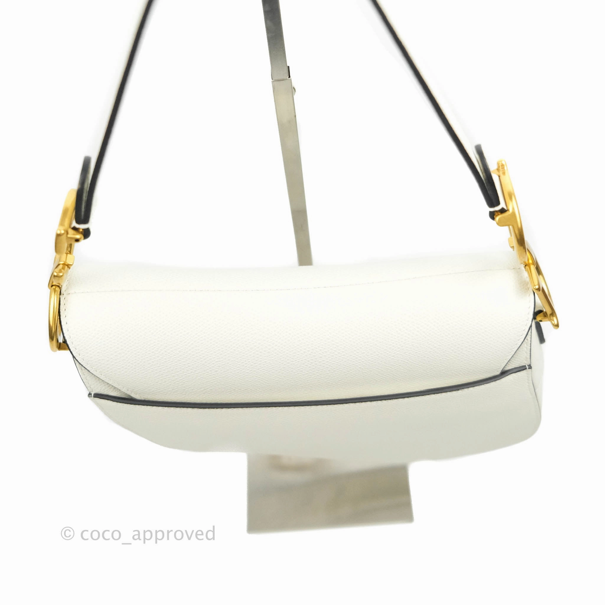 Christian Dior Saddle Bag White Grained Calfskin Gold Hardware