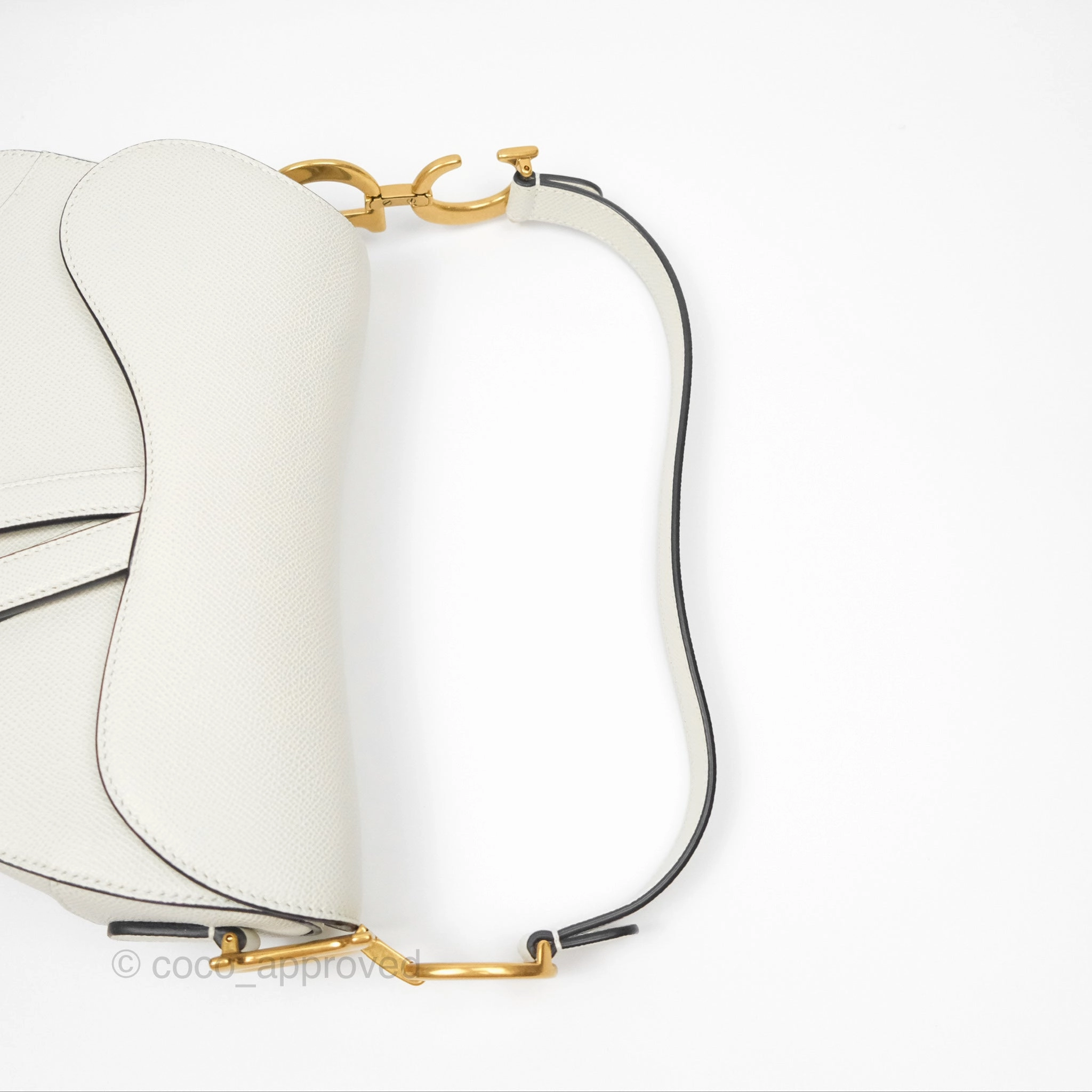 Christian Dior Saddle Bag White Grained Calfskin Gold Hardware