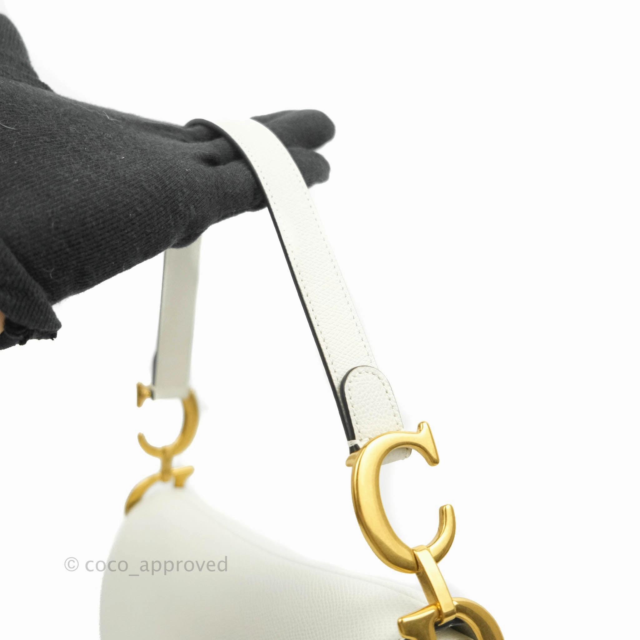 Christian Dior Saddle Bag White Grained Calfskin Gold Hardware