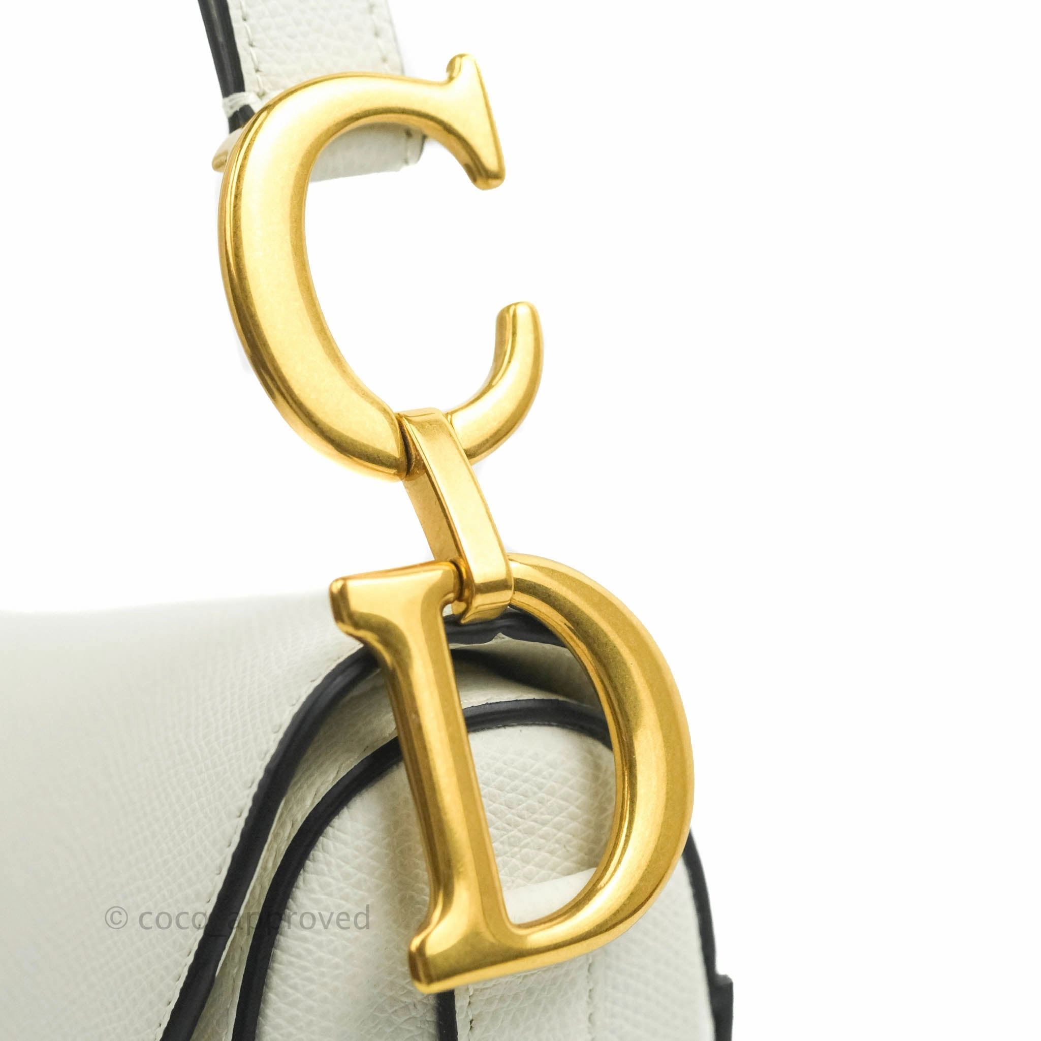 Christian Dior Saddle Bag White Grained Calfskin Gold Hardware