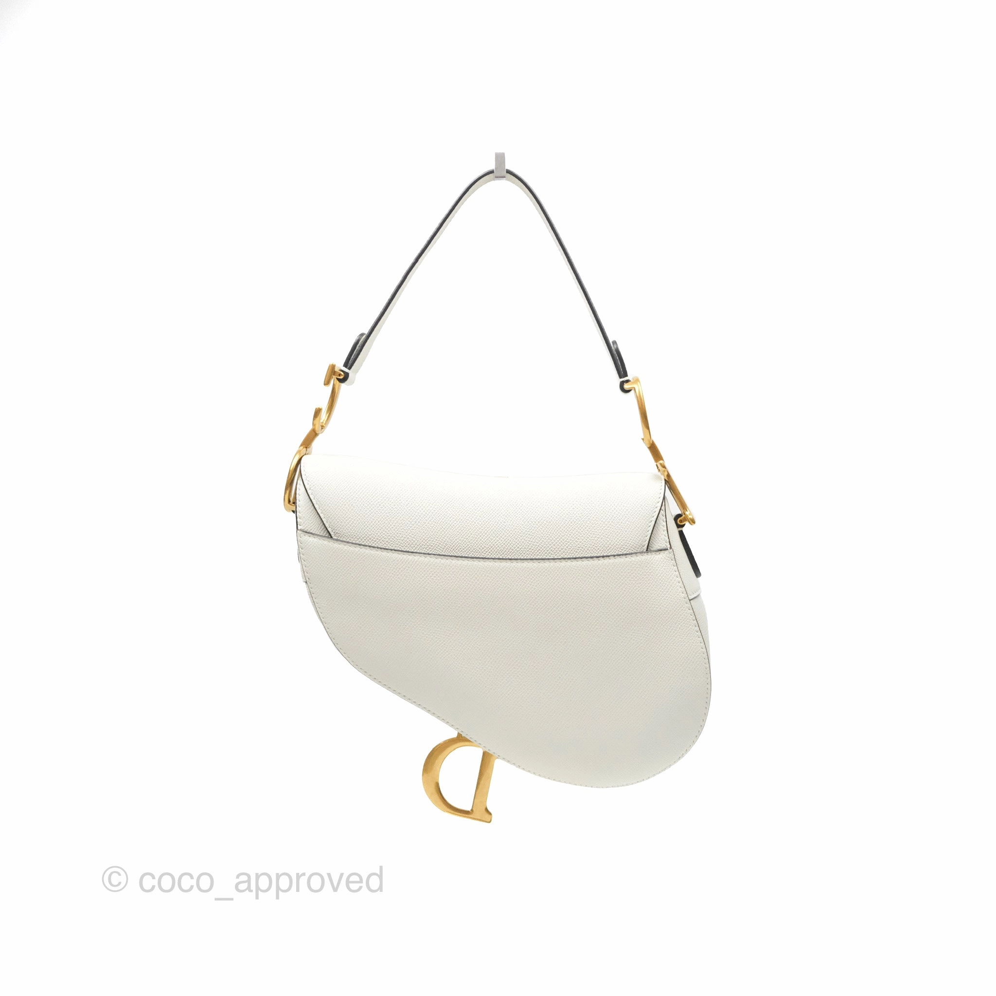 Christian Dior Saddle Bag White Grained Calfskin Gold Hardware