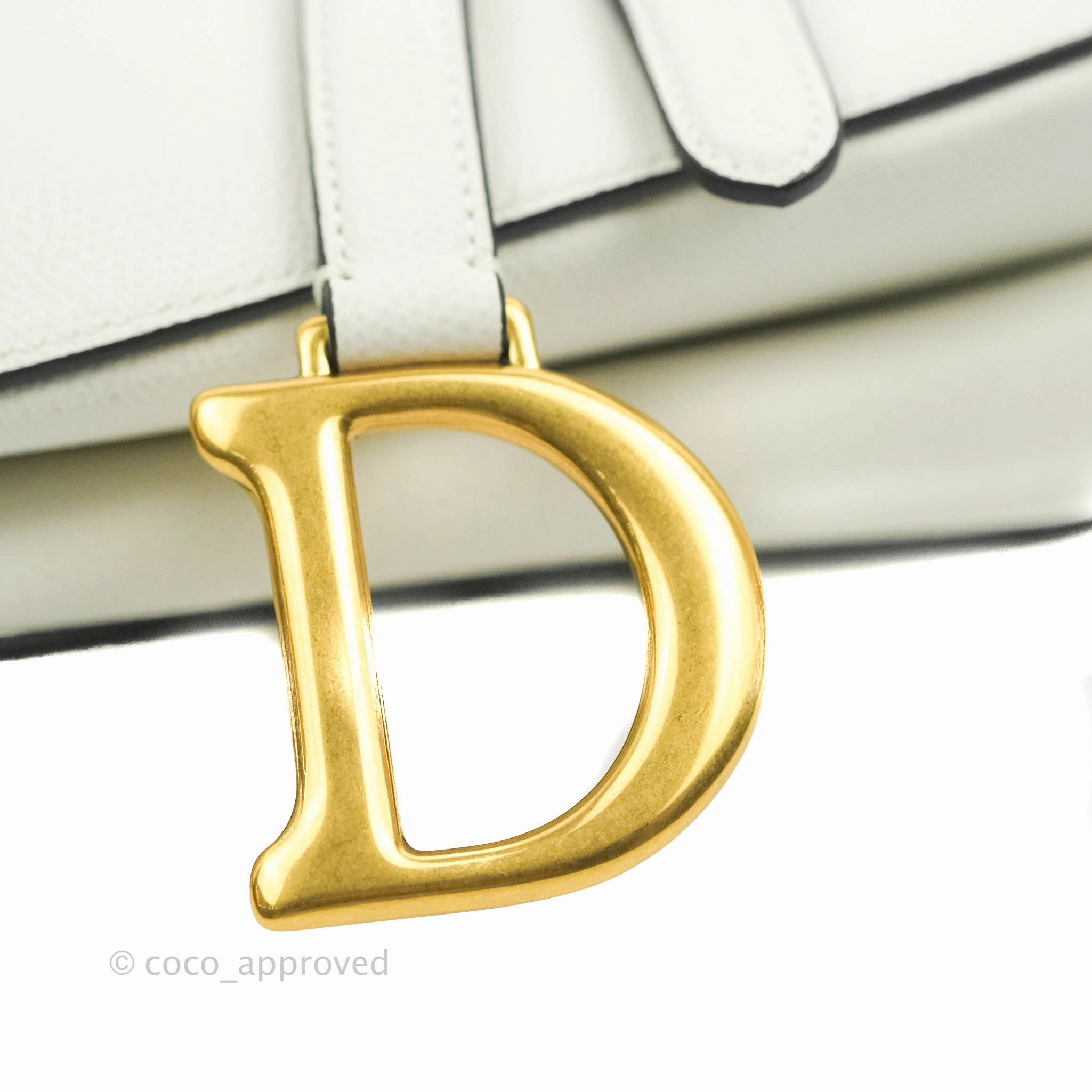 Christian Dior Saddle Bag White Grained Calfskin Gold Hardware