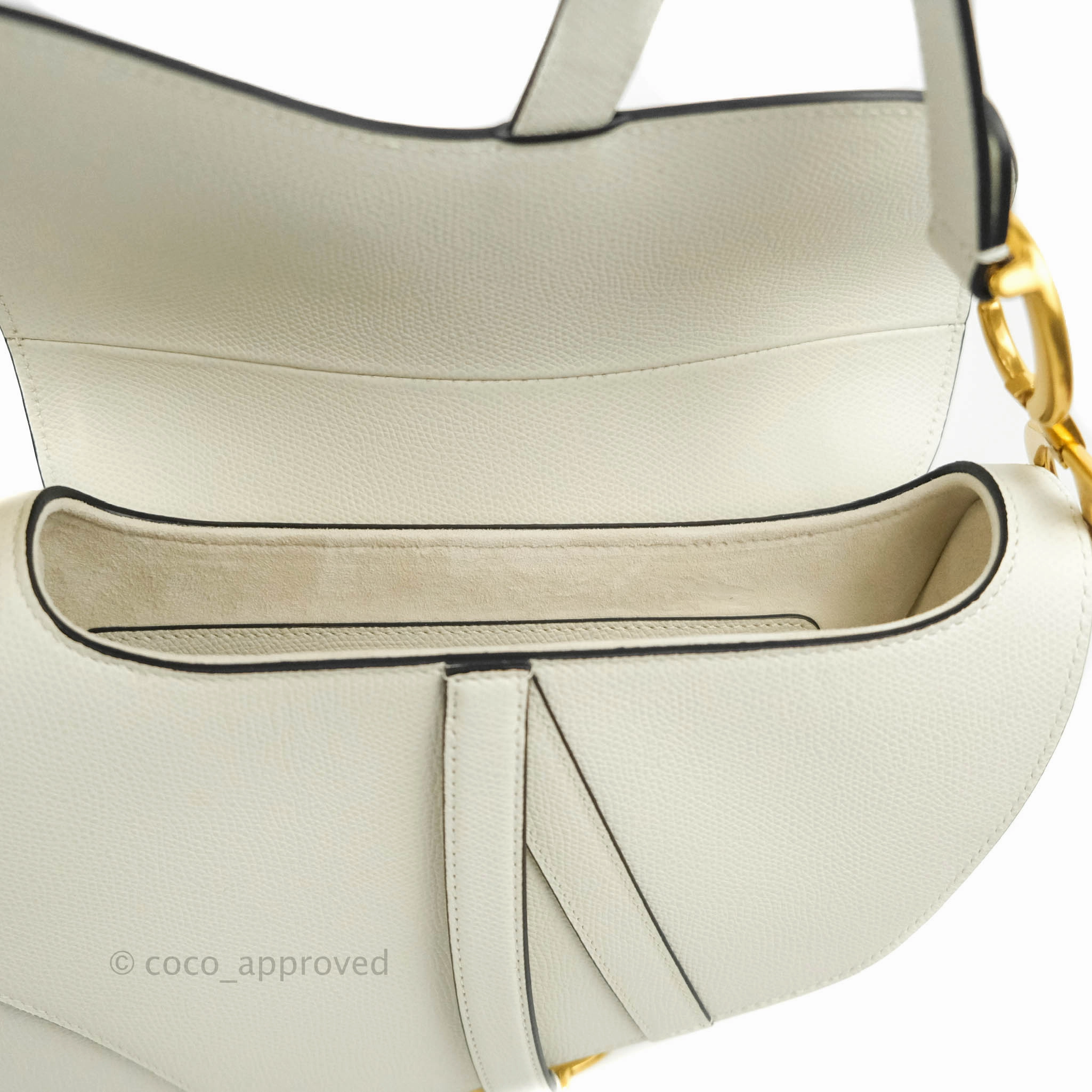 Christian Dior Saddle Bag White Grained Calfskin Gold Hardware