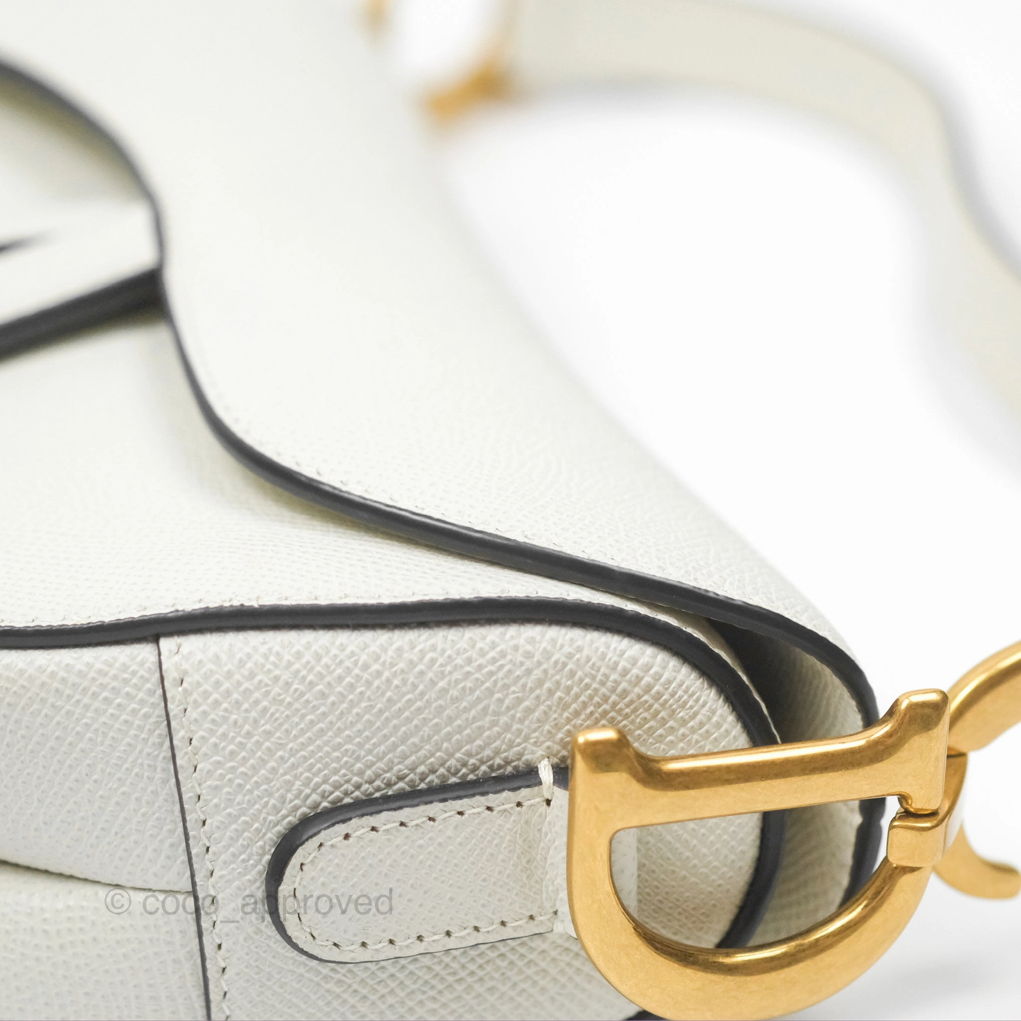 Christian Dior Saddle Bag White Grained Calfskin Gold Hardware
