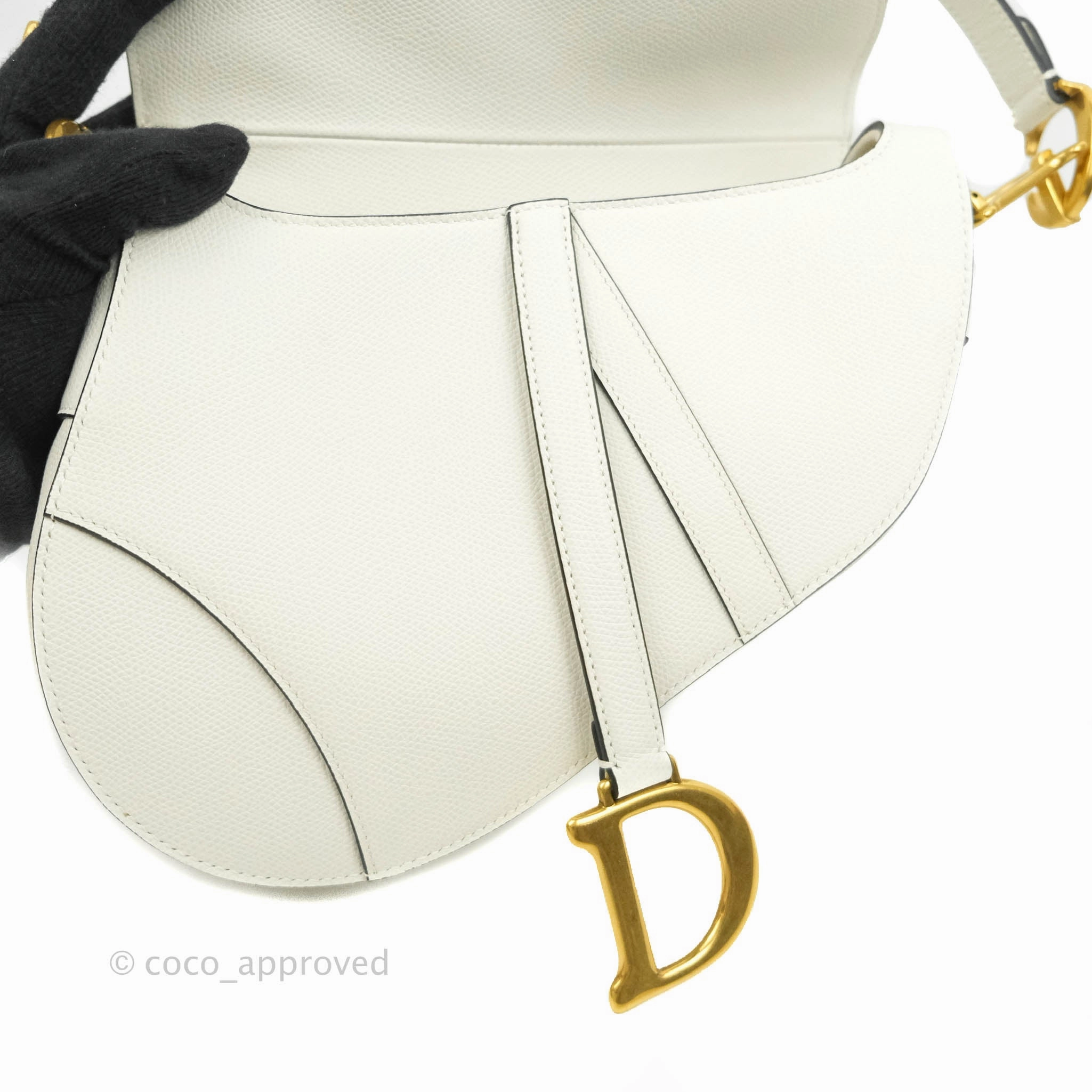 Christian Dior Saddle Bag White Grained Calfskin Gold Hardware