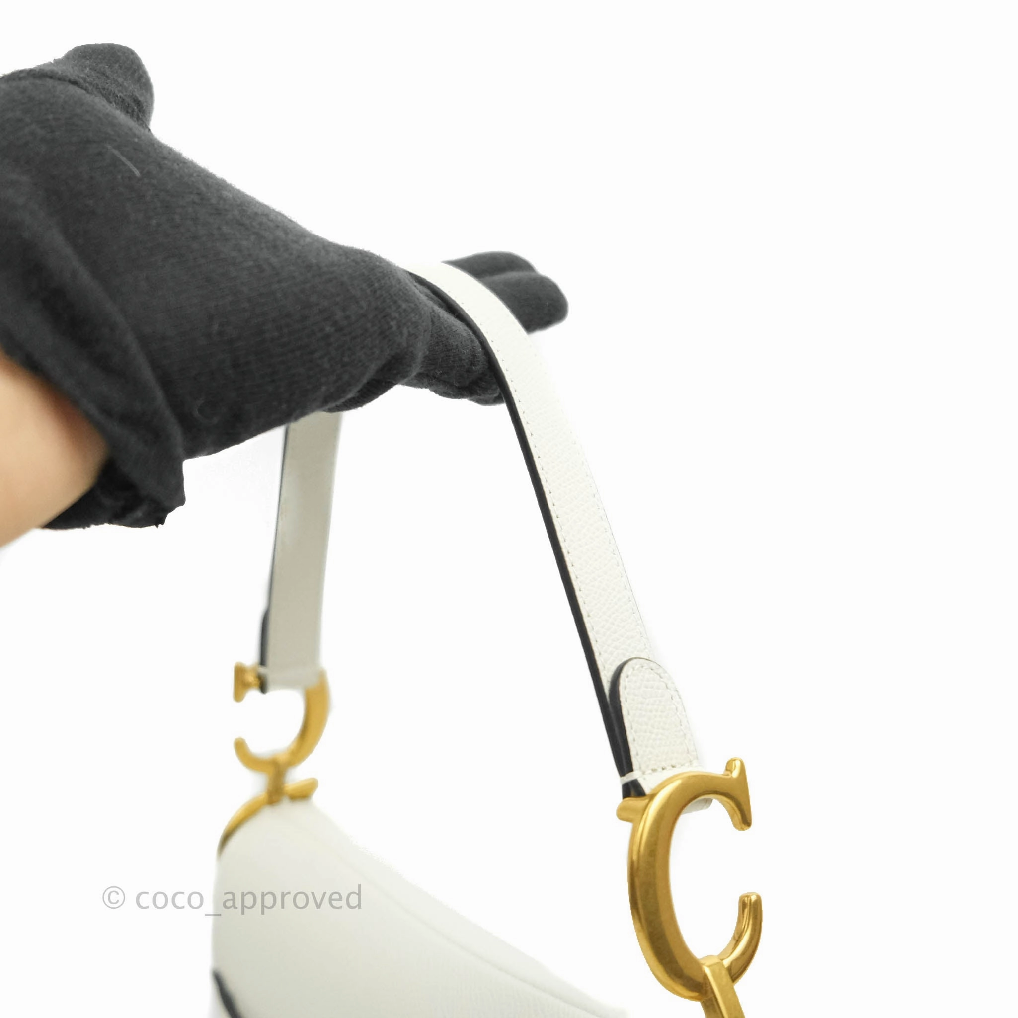 Christian Dior Saddle Bag White Grained Calfskin Gold Hardware