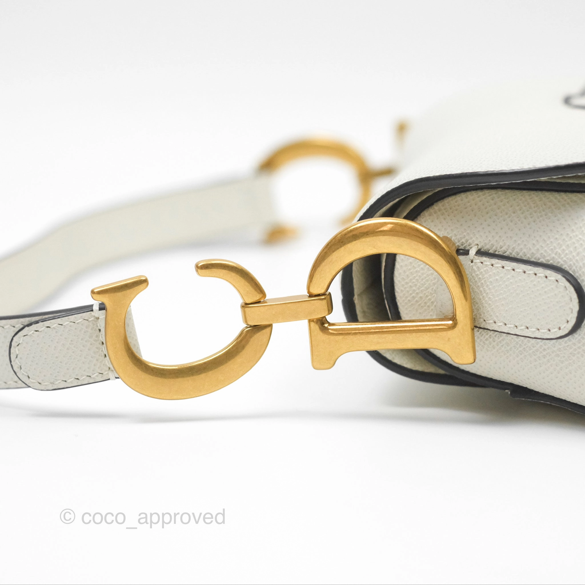 Christian Dior Saddle Bag White Grained Calfskin Gold Hardware