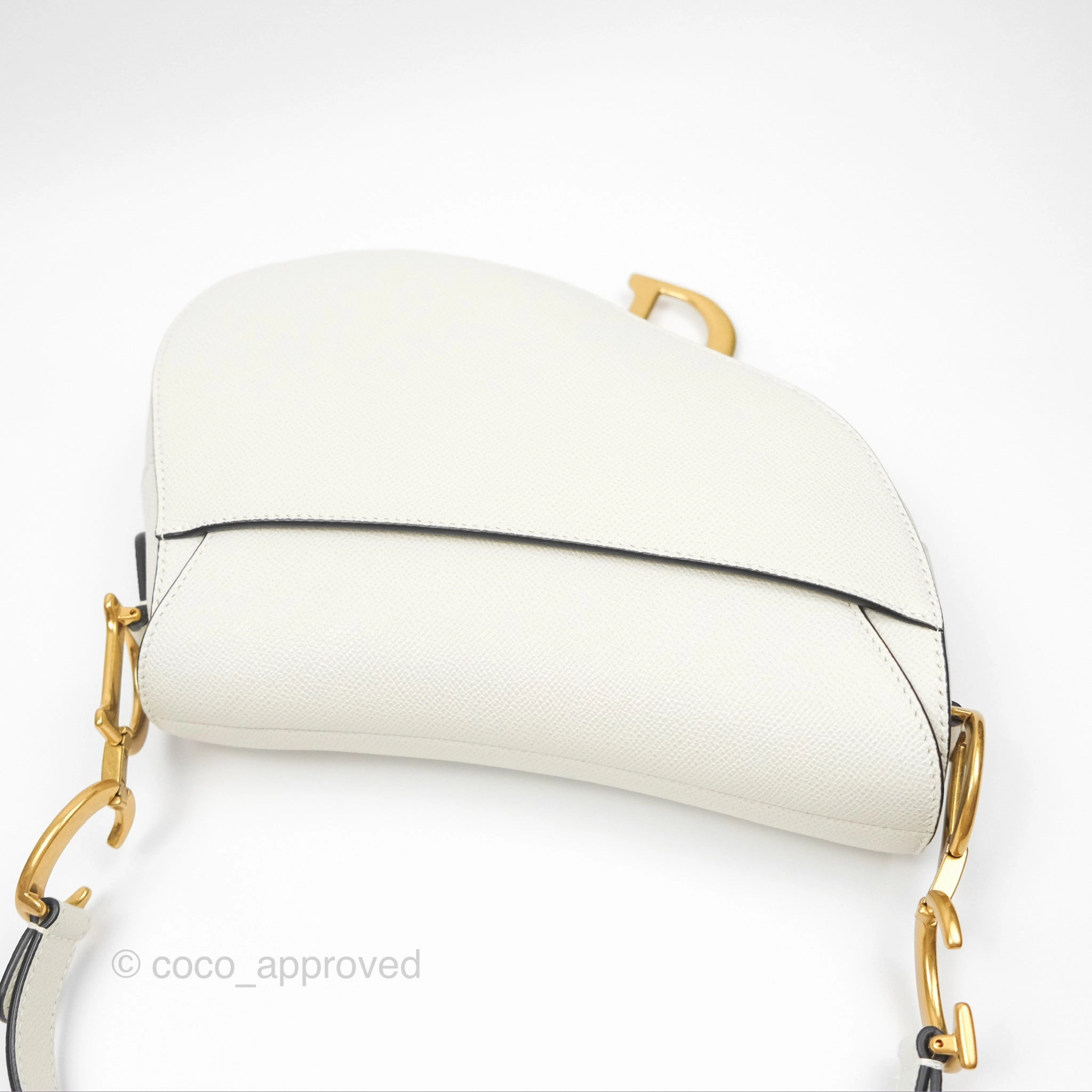 Christian Dior Saddle Bag White Grained Calfskin Gold Hardware