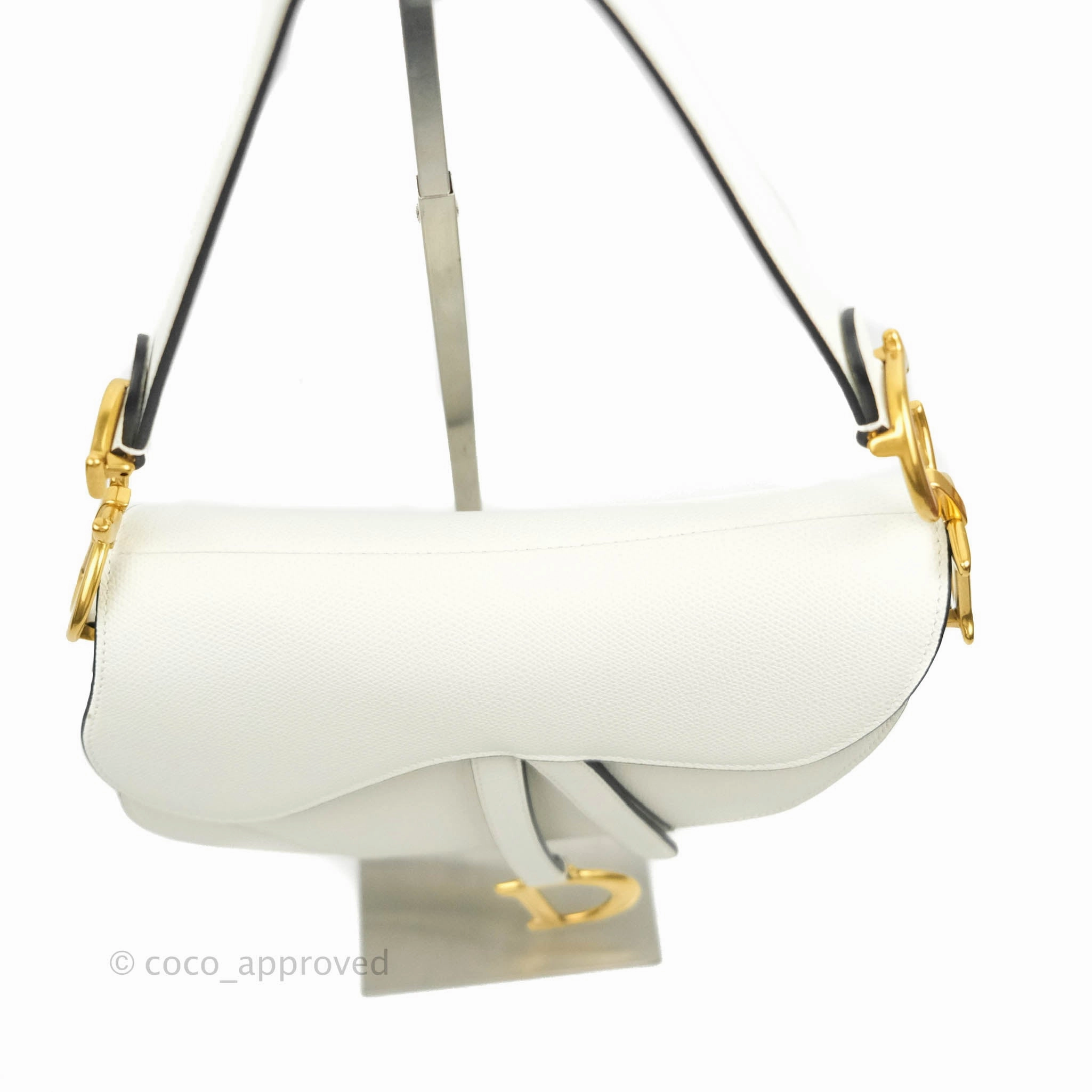 Christian Dior Saddle Bag White Grained Calfskin Gold Hardware