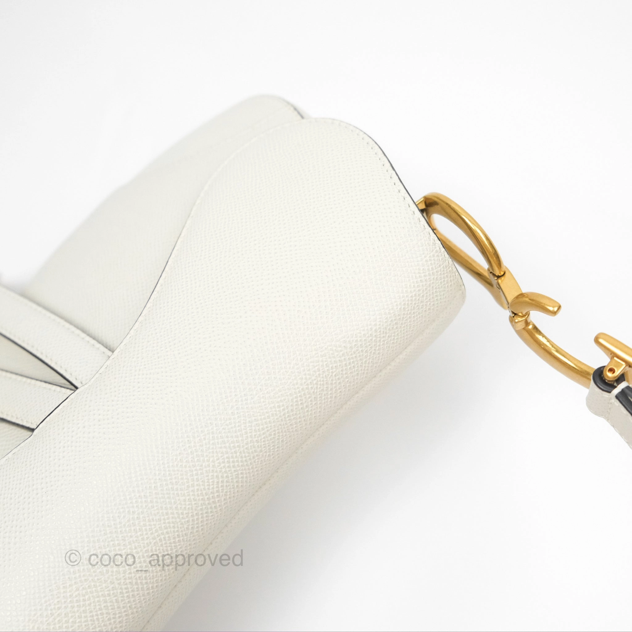 Christian Dior Saddle Bag White Grained Calfskin Gold Hardware