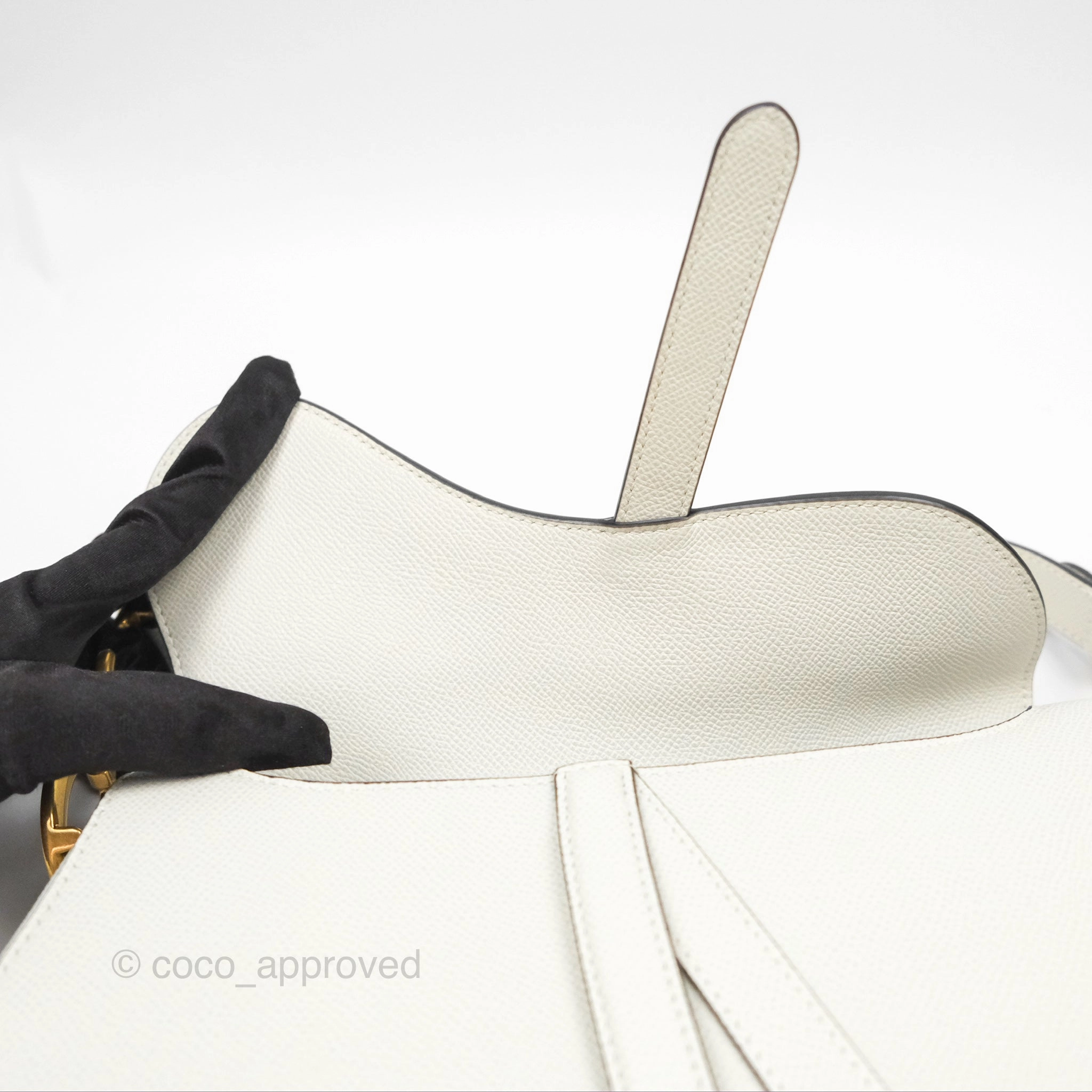 Christian Dior Saddle Bag White Grained Calfskin Gold Hardware