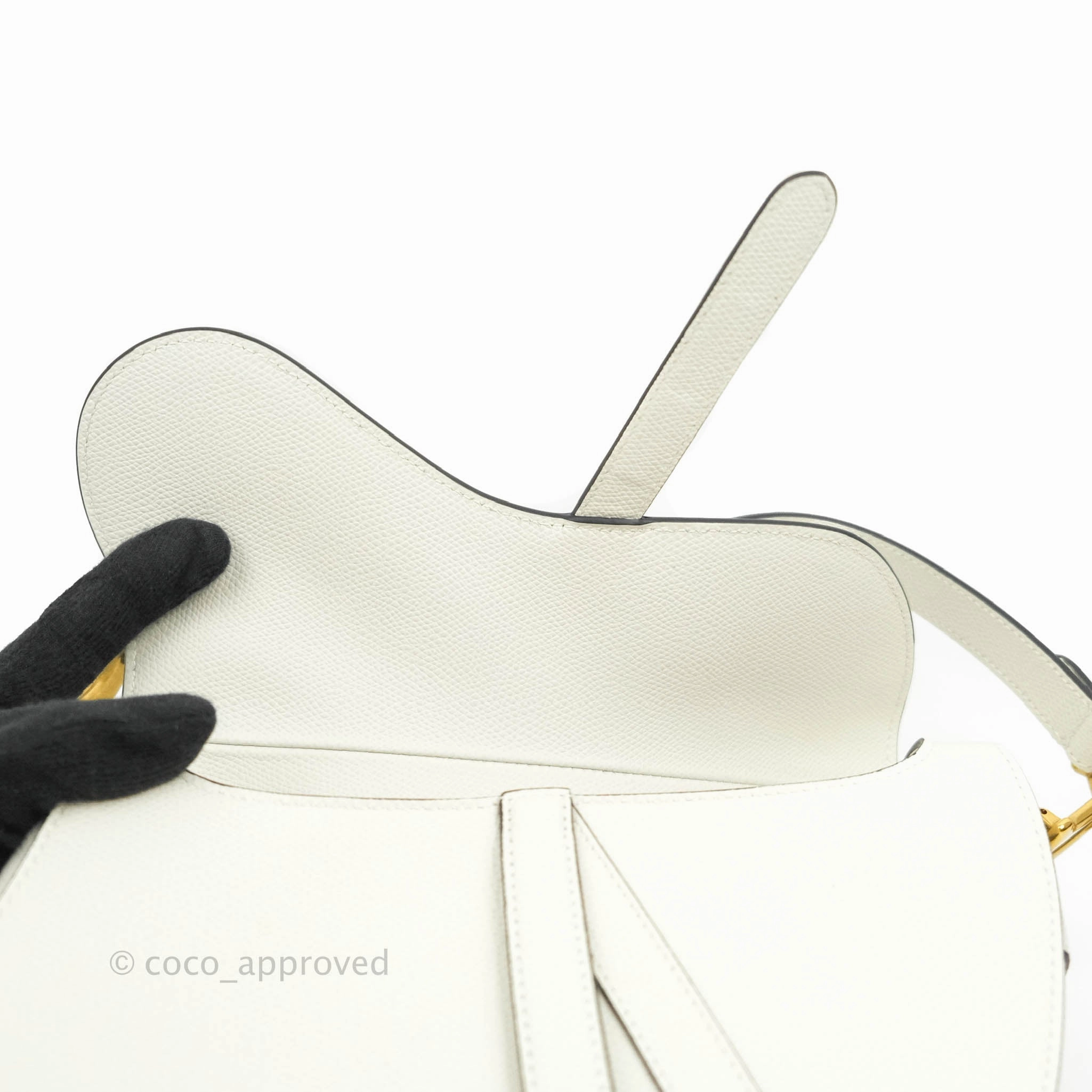Christian Dior Saddle Bag White Grained Calfskin Gold Hardware