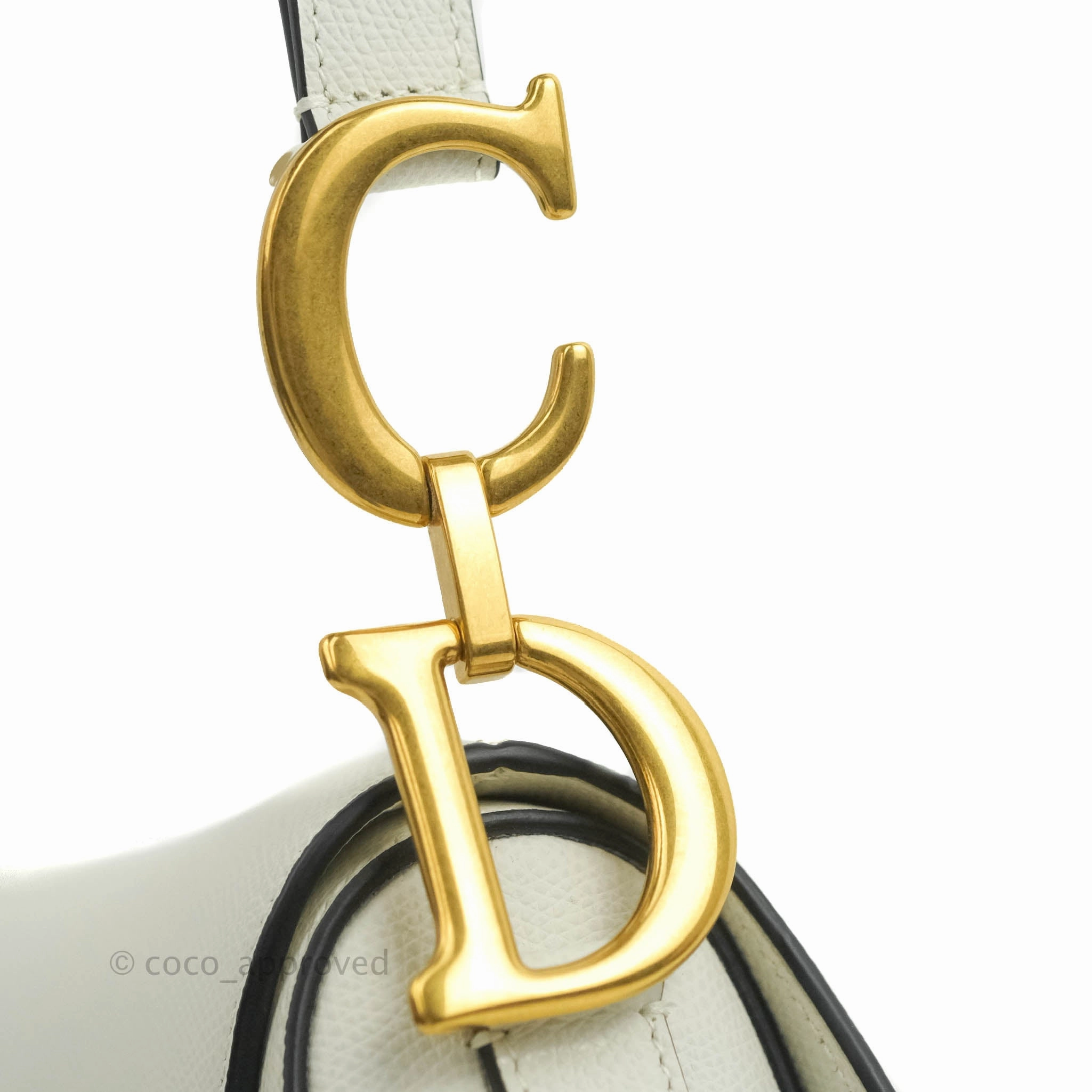 Christian Dior Saddle Bag White Grained Calfskin Gold Hardware