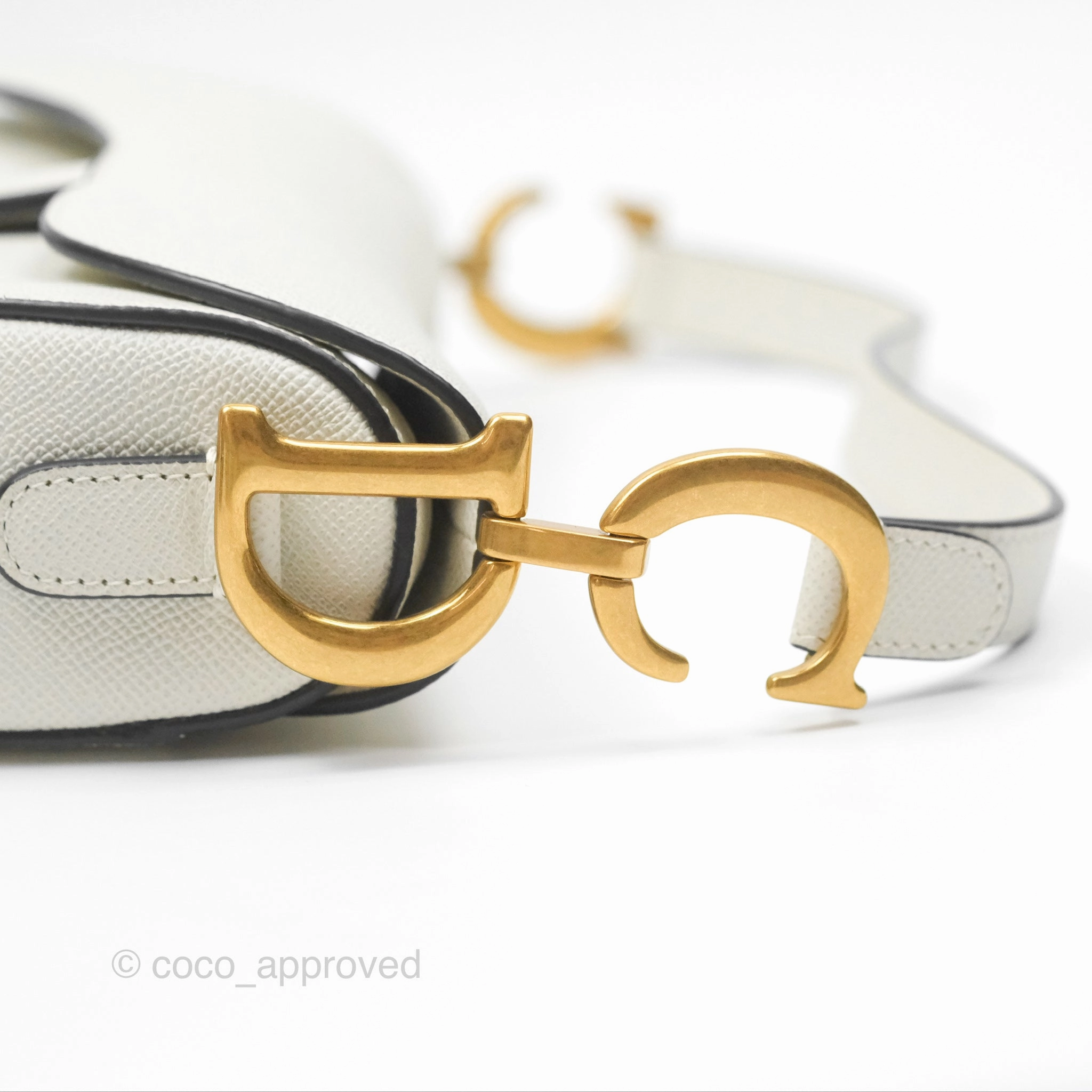 Christian Dior Saddle Bag White Grained Calfskin Gold Hardware