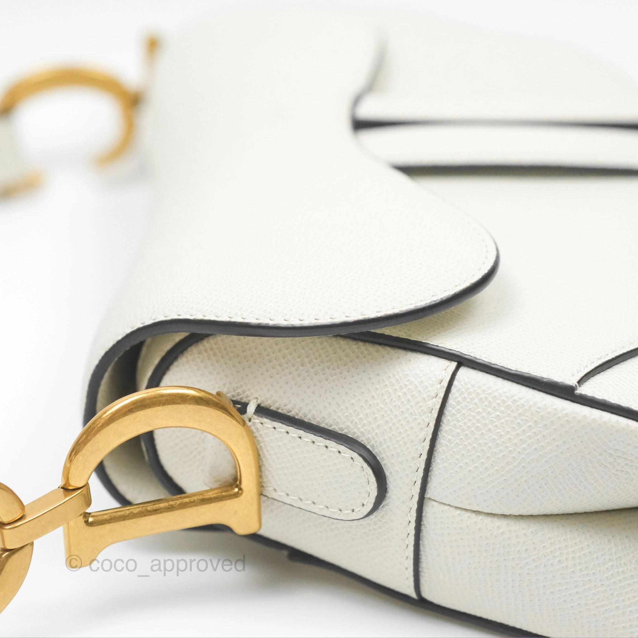 Christian Dior Saddle Bag White Grained Calfskin Gold Hardware
