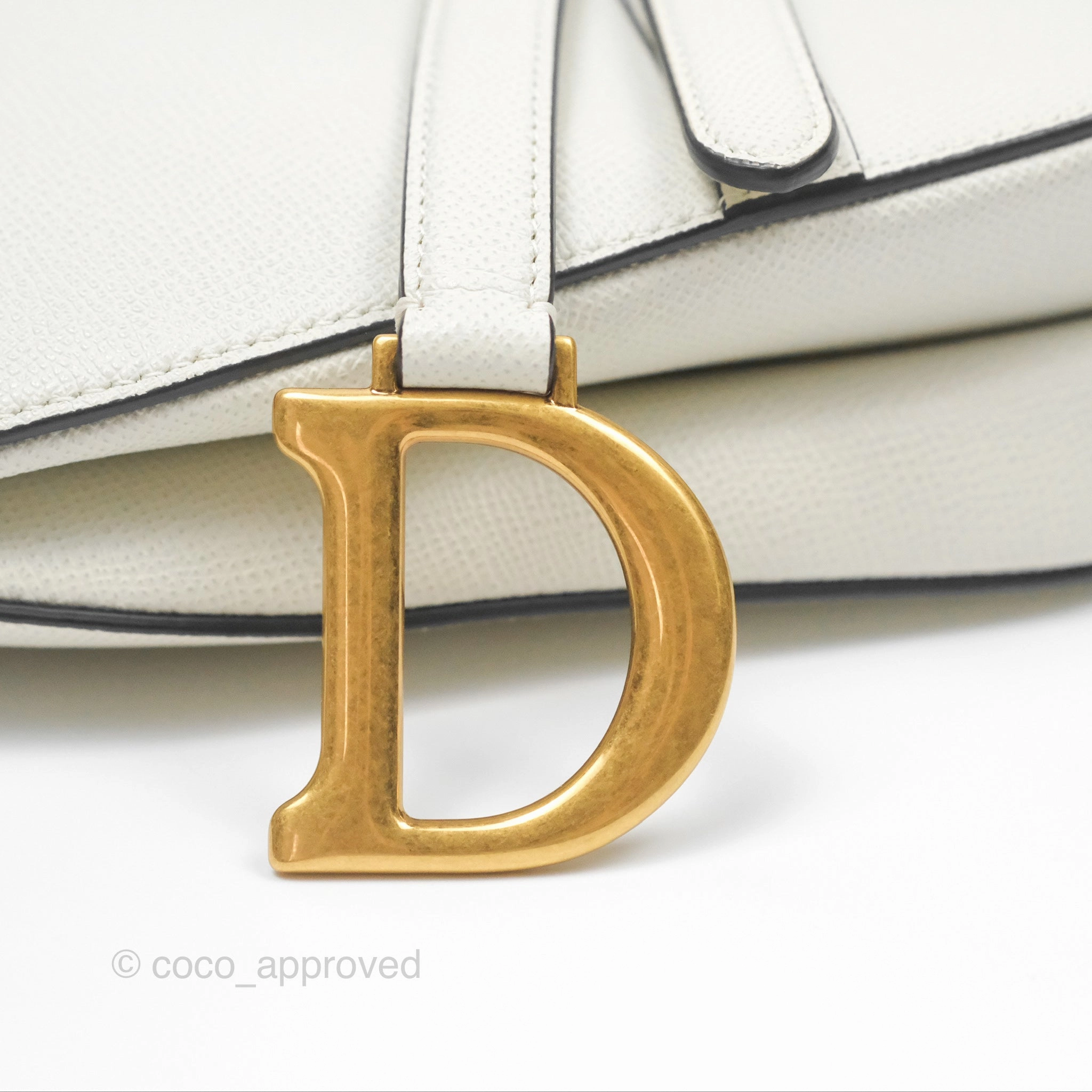 Christian Dior Saddle Bag White Grained Calfskin Gold Hardware