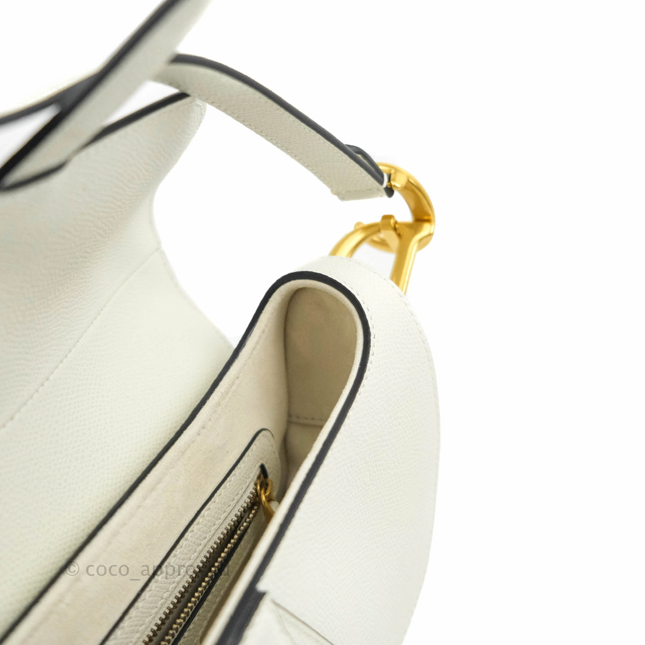 Christian Dior Saddle Bag White Grained Calfskin Gold Hardware