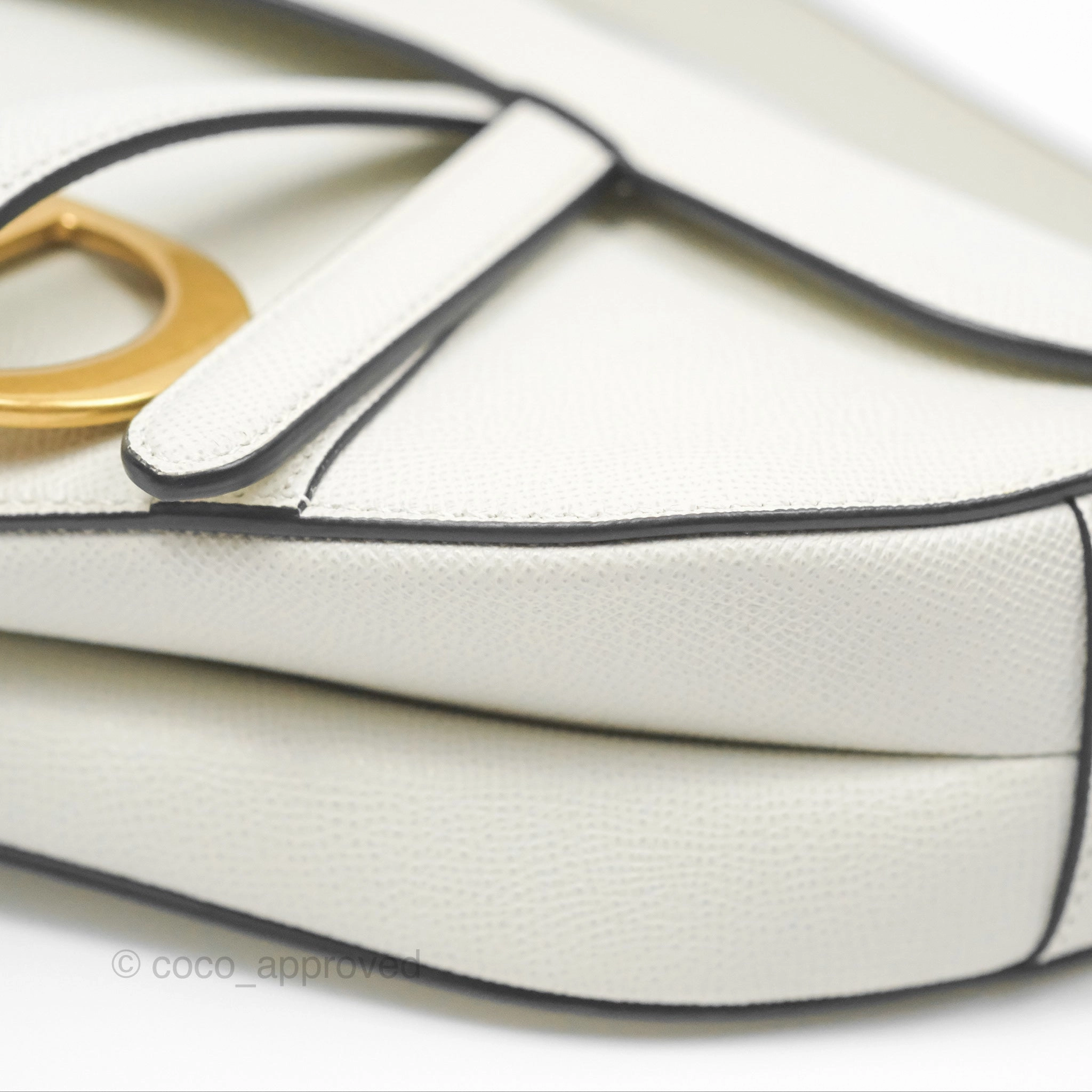 Christian Dior Saddle Bag White Grained Calfskin Gold Hardware