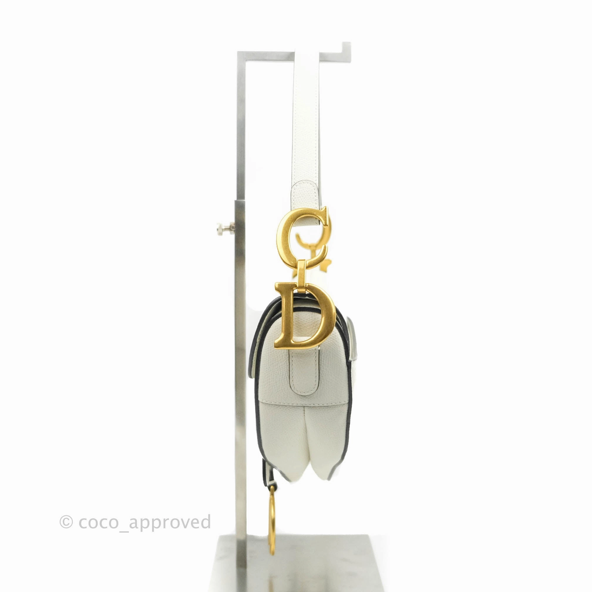 Christian Dior Saddle Bag White Grained Calfskin Gold Hardware