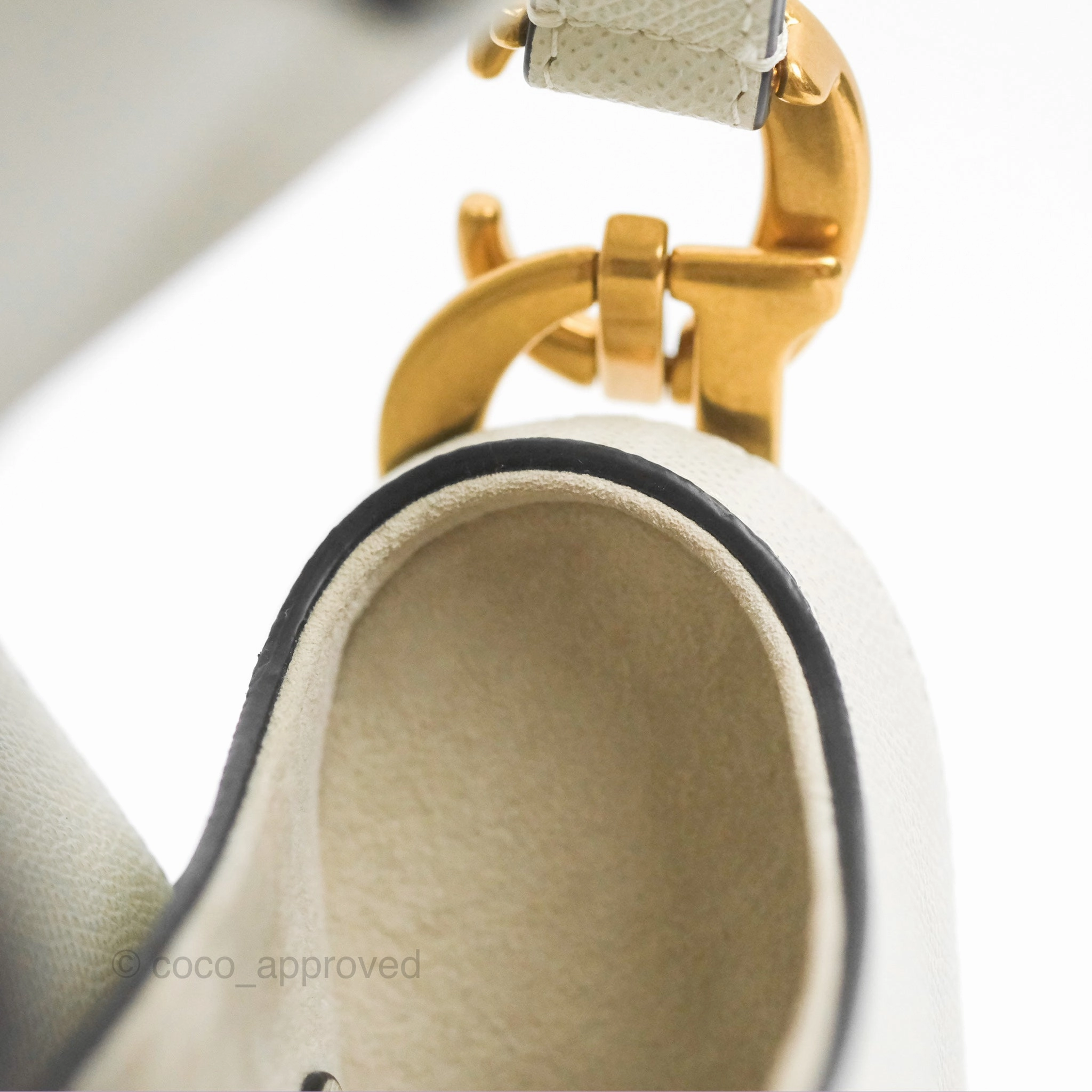 Christian Dior Saddle Bag White Grained Calfskin Gold Hardware