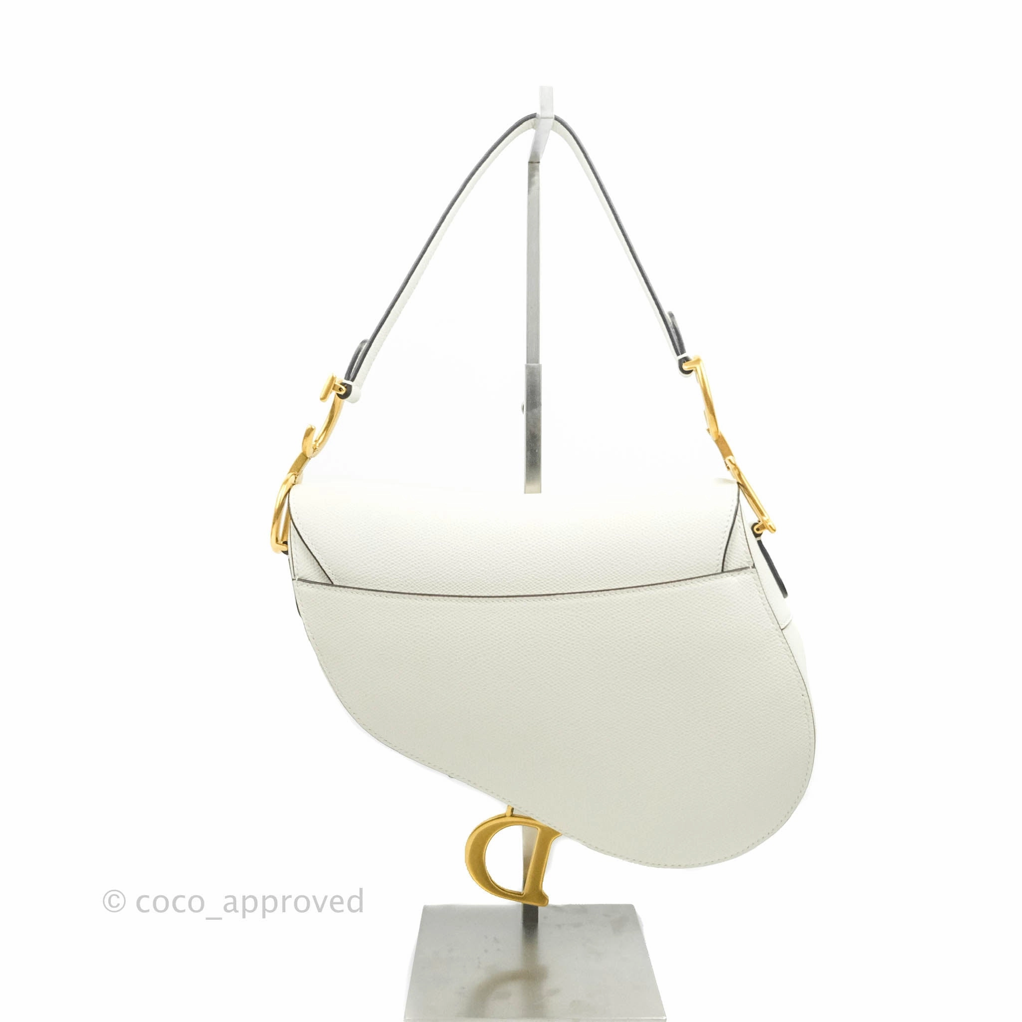 Christian Dior Saddle Bag White Grained Calfskin Gold Hardware