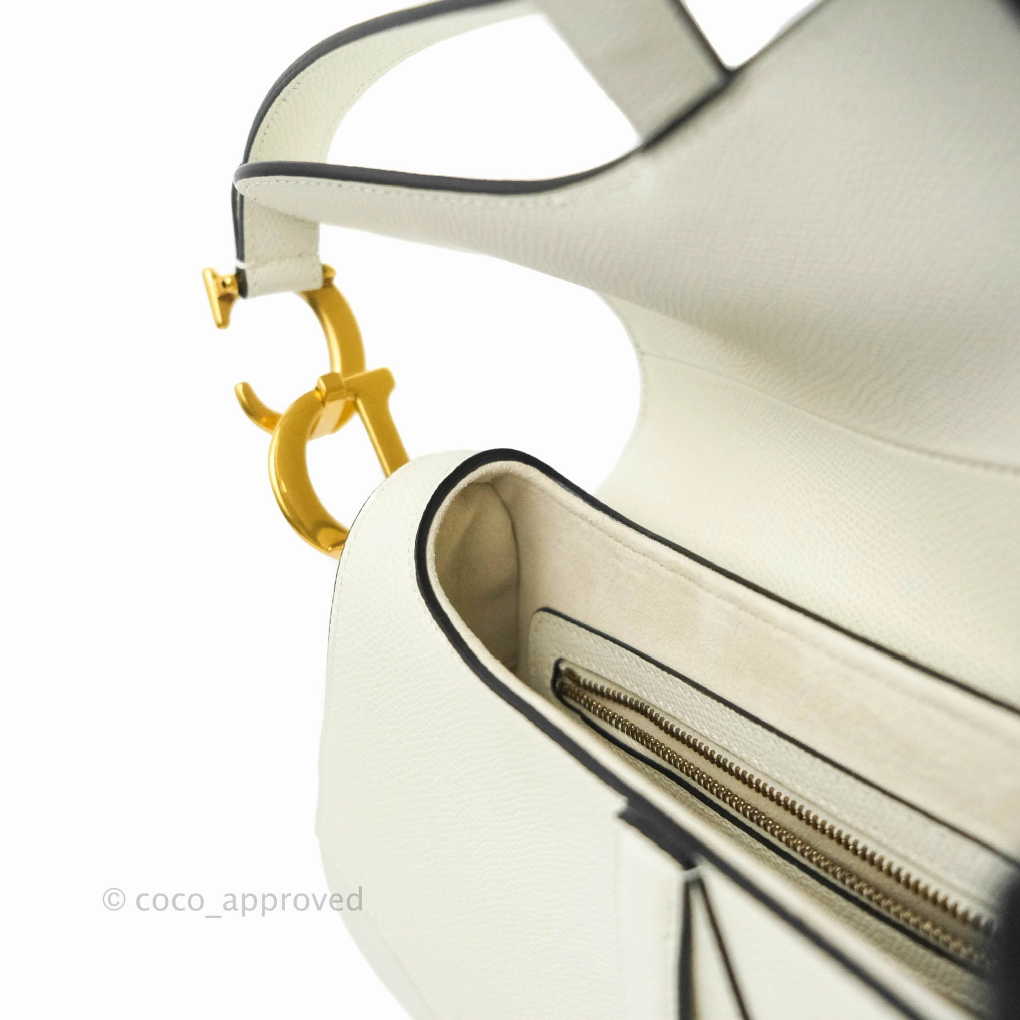 Christian Dior Saddle Bag White Grained Calfskin Gold Hardware