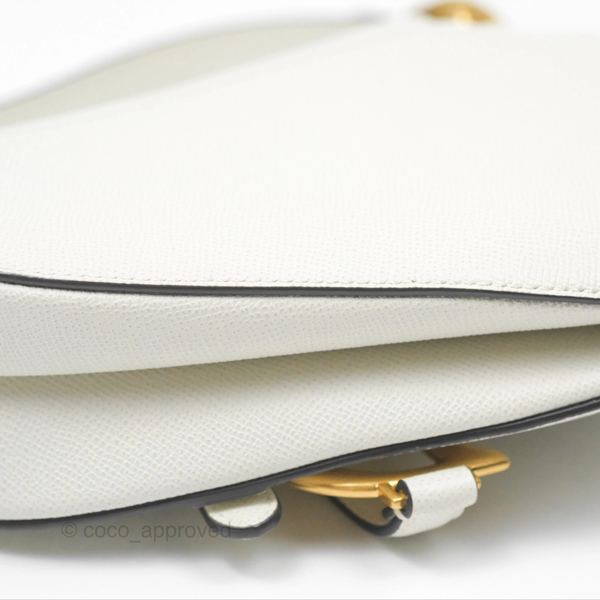 Christian Dior Saddle Bag White Grained Calfskin Gold Hardware