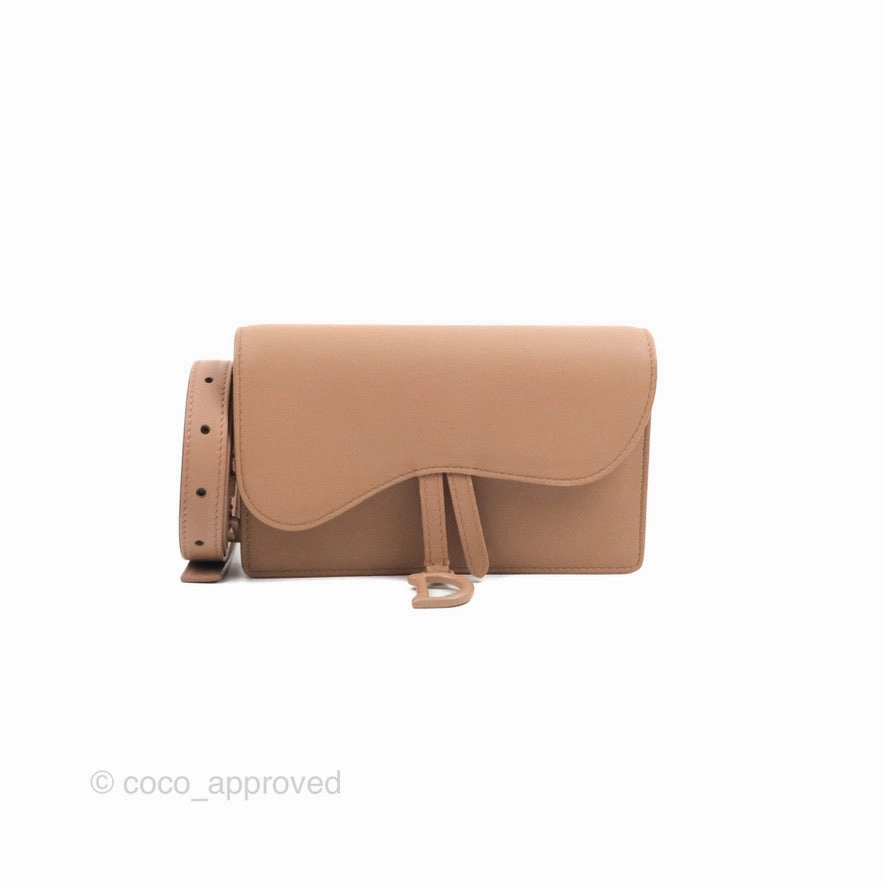 Christian Dior Saddle Belt Pouch Dusty Pink Matte Calfskin Gold Hardware