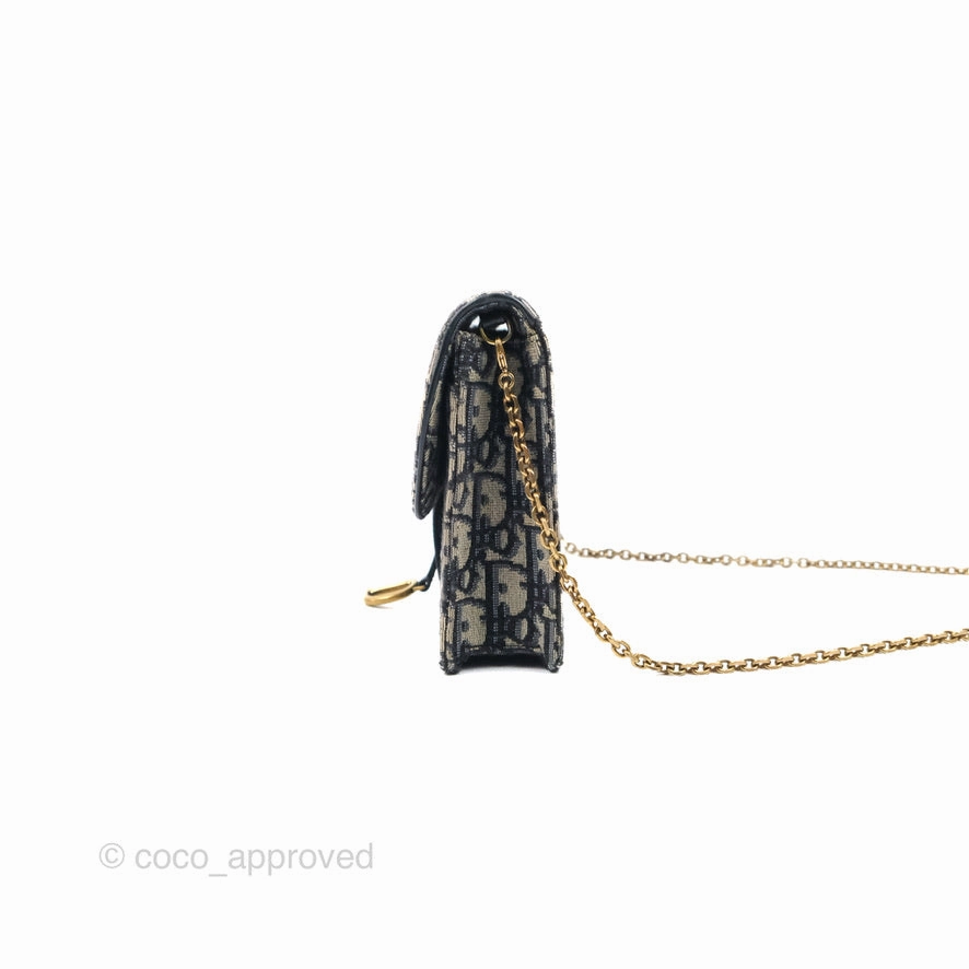 Christian Dior Saddle Chain Pouch Navy Oblique Jacquard