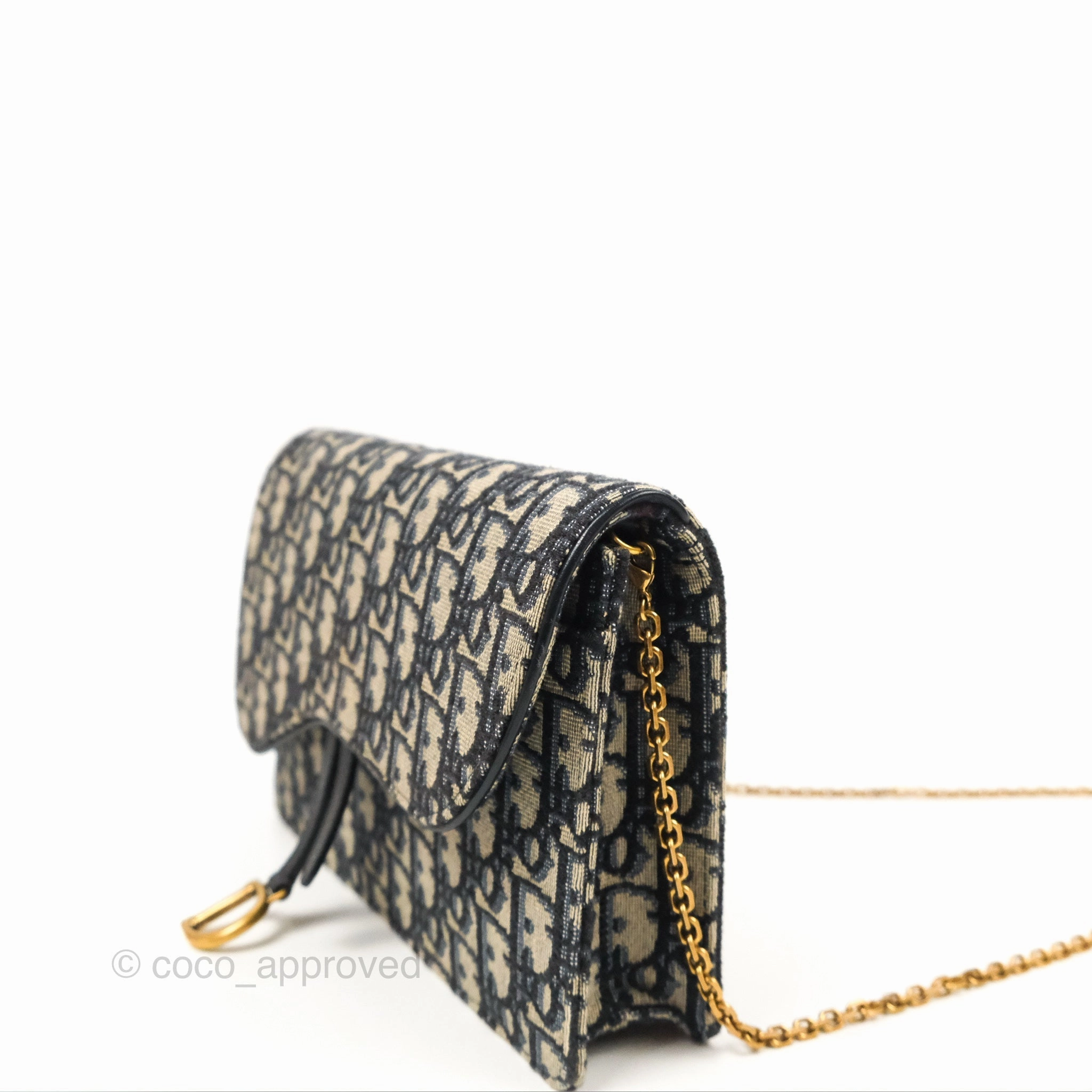 Christian Dior Saddle Chain Pouch Navy Oblique Jacquard