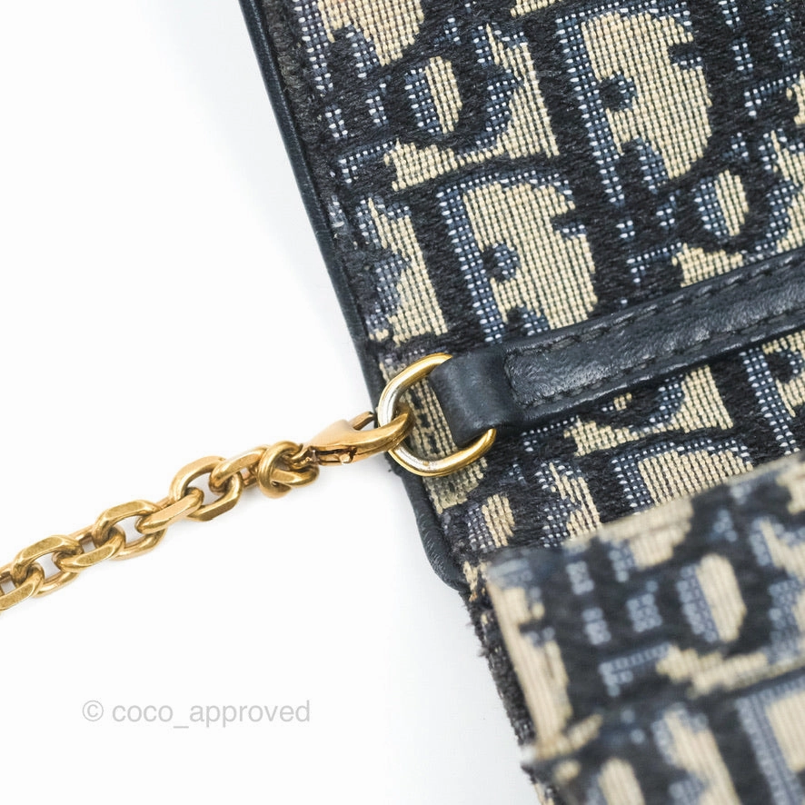 Christian Dior Saddle Chain Pouch Navy Oblique Jacquard