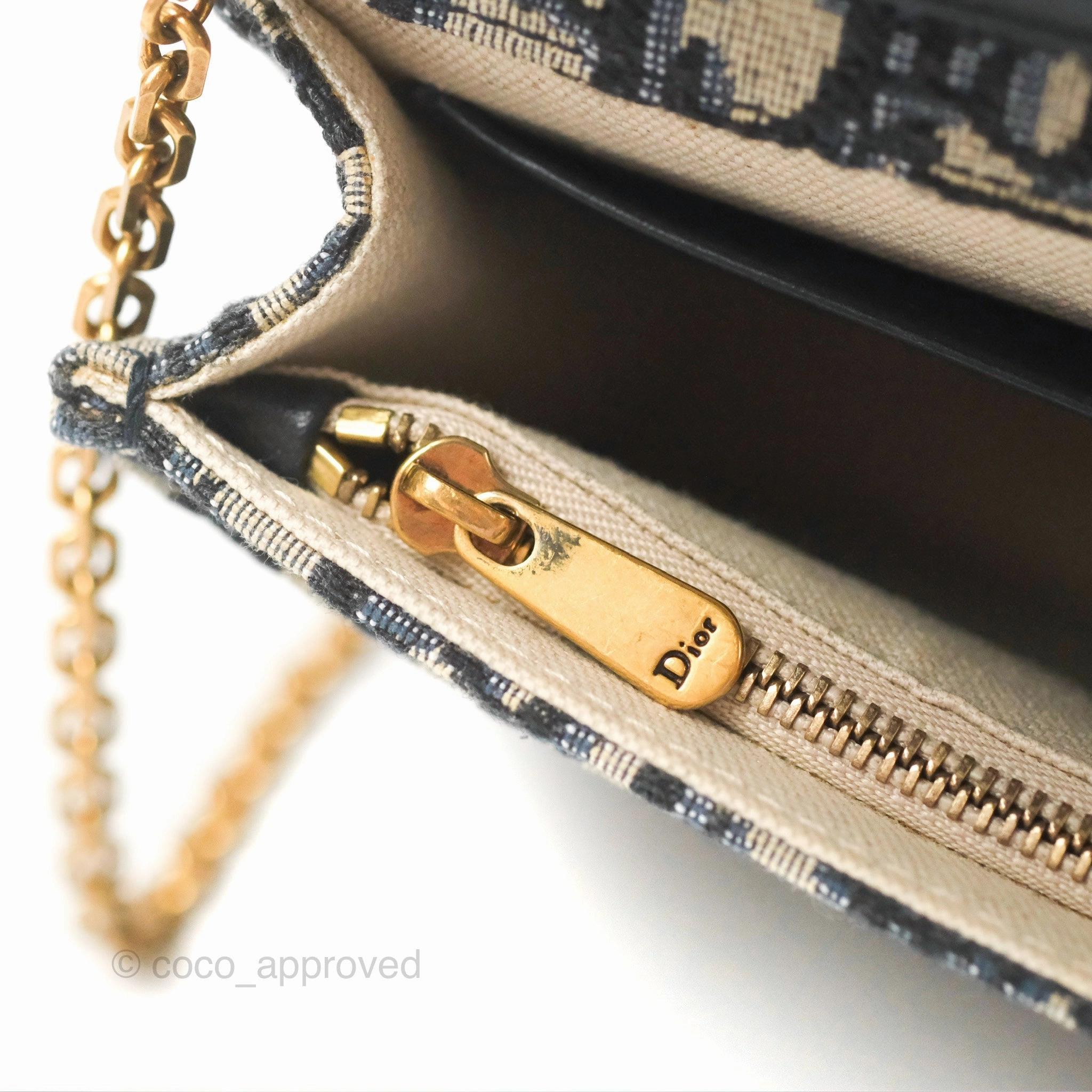 Christian Dior Saddle Chain Pouch Navy Oblique Jacquard