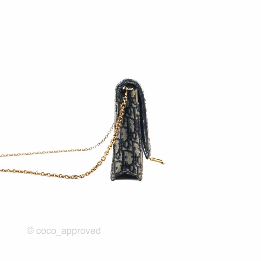Christian Dior Saddle Chain Pouch Navy Oblique Jacquard