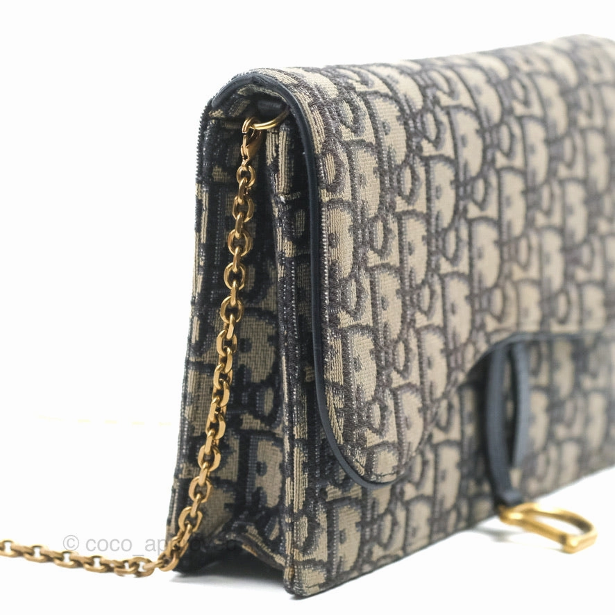 Christian Dior Saddle Chain Pouch Navy Oblique Jacquard