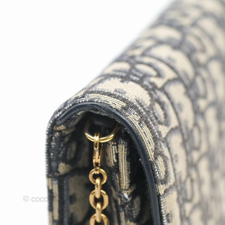 Christian Dior Saddle Chain Pouch Navy Oblique Jacquard